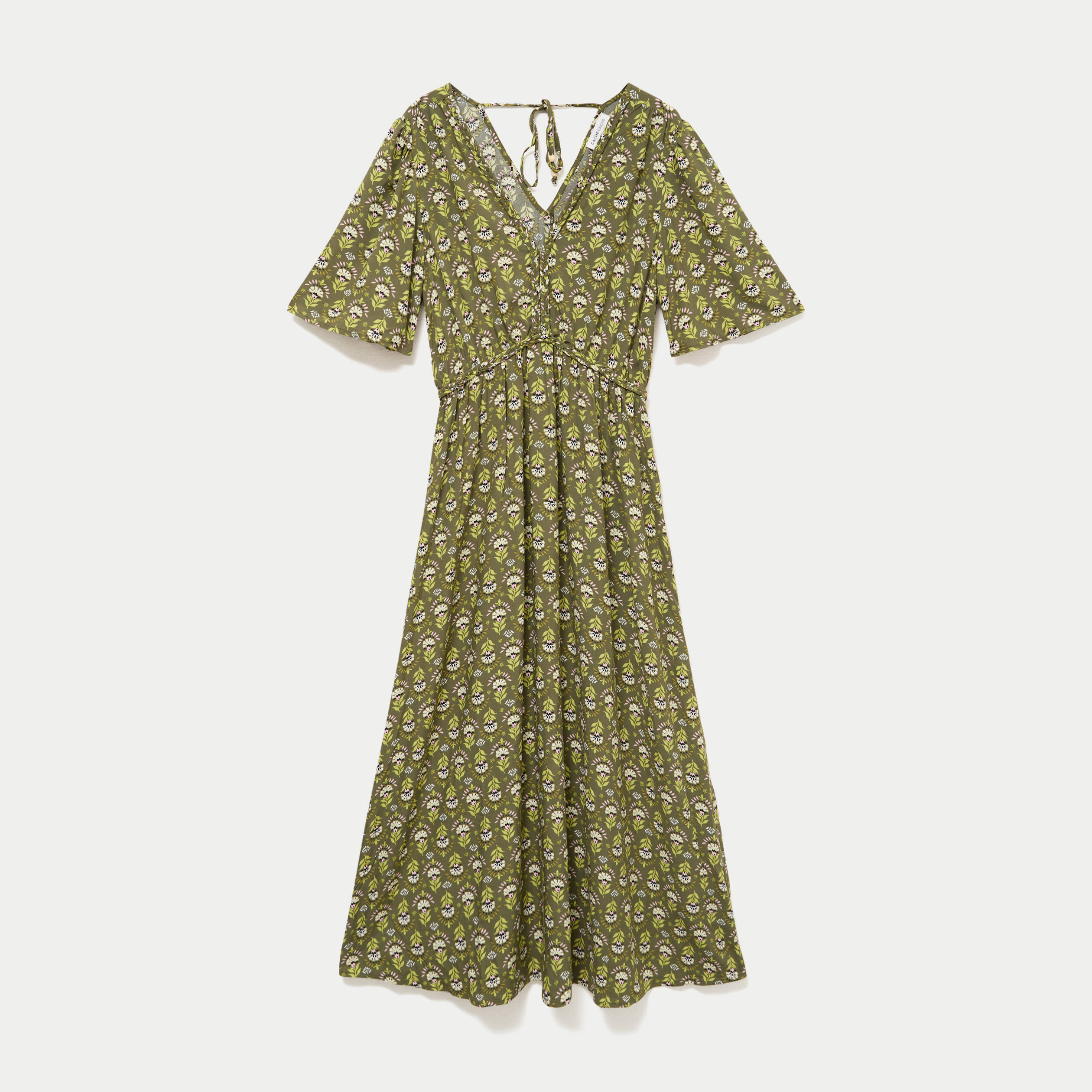 Robe longue manches courtes vert femme