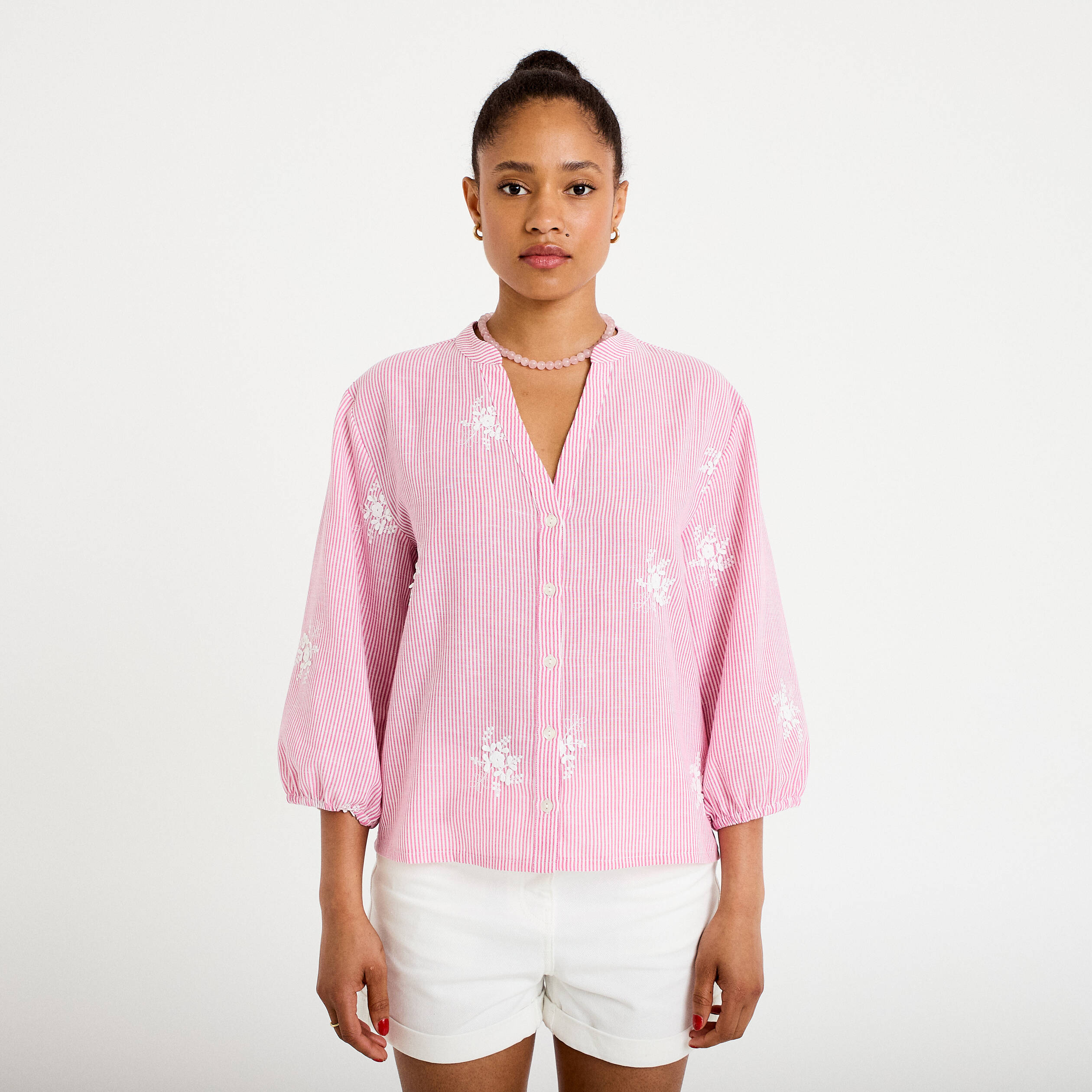 Blouse col tunisien rose femme