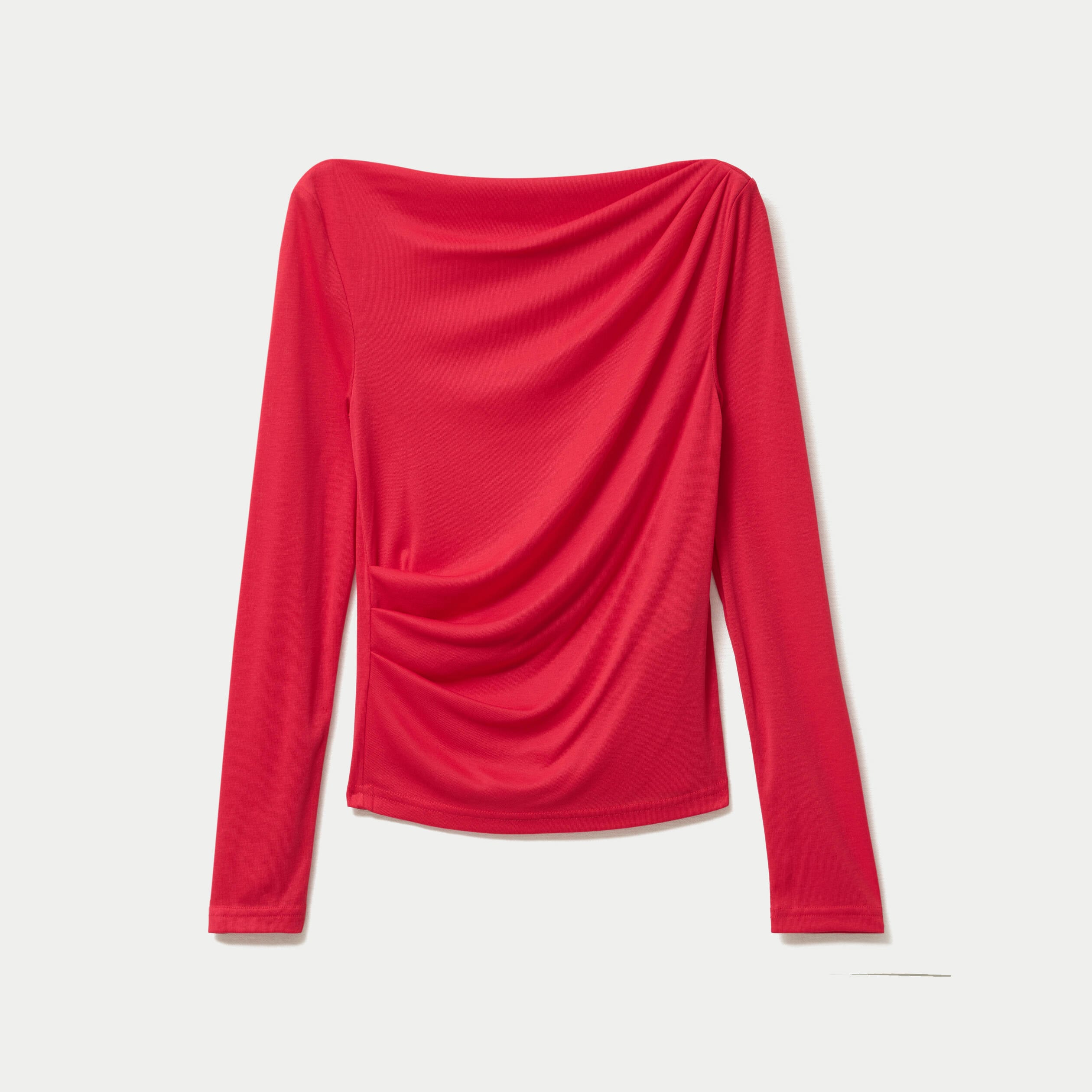 T-shirt col b&eacute;nitier manches longues rouge femme