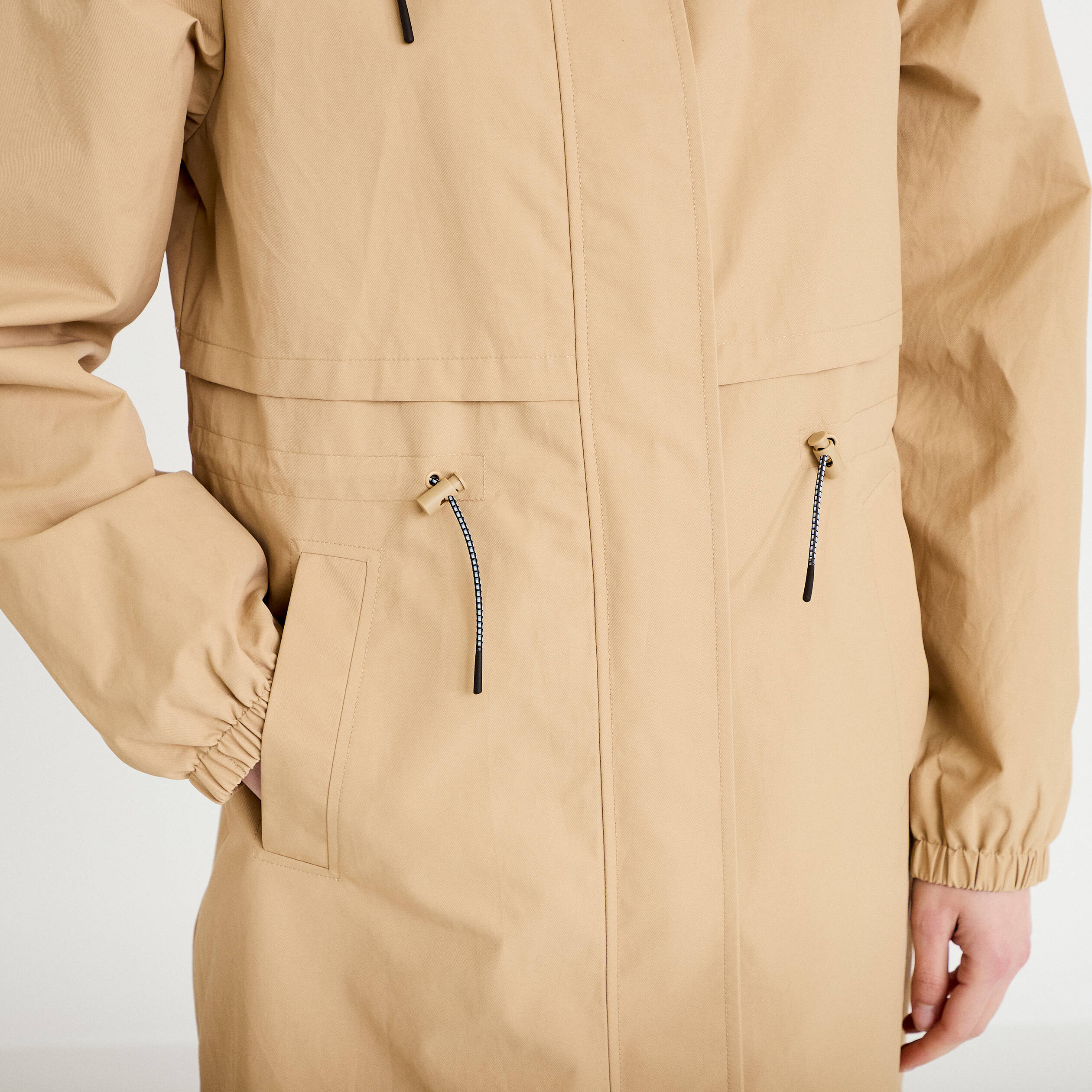 Parka &agrave; capuche taille ajustable beige femme