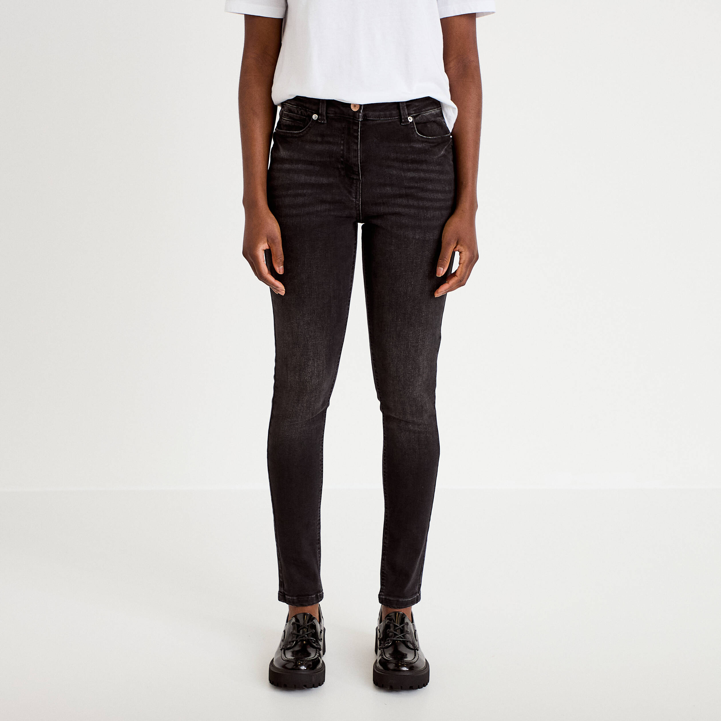 Jean skinny push-up taille standard denim noir femme