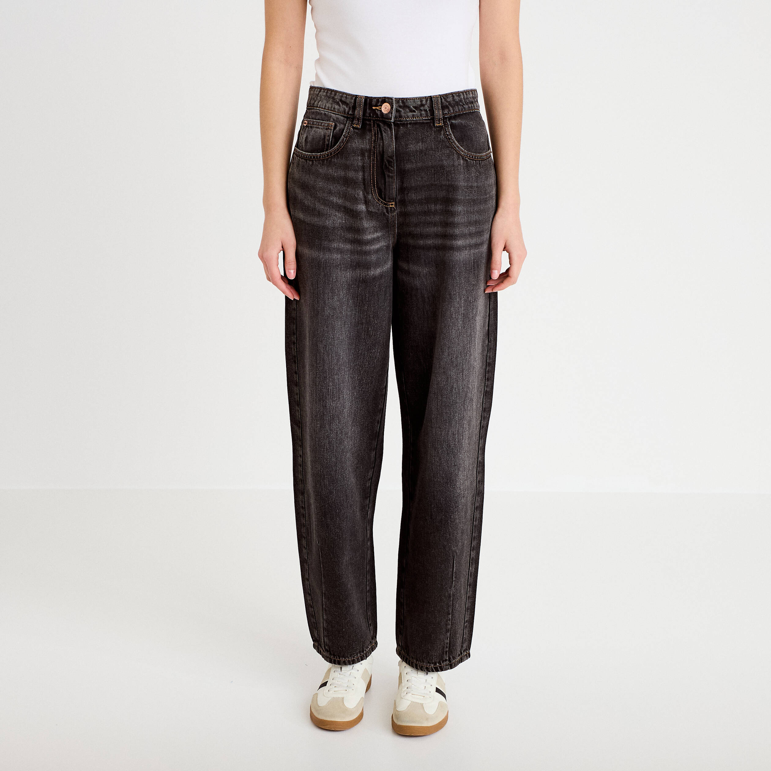 Jeans baggy taille basse denim snow noir femme