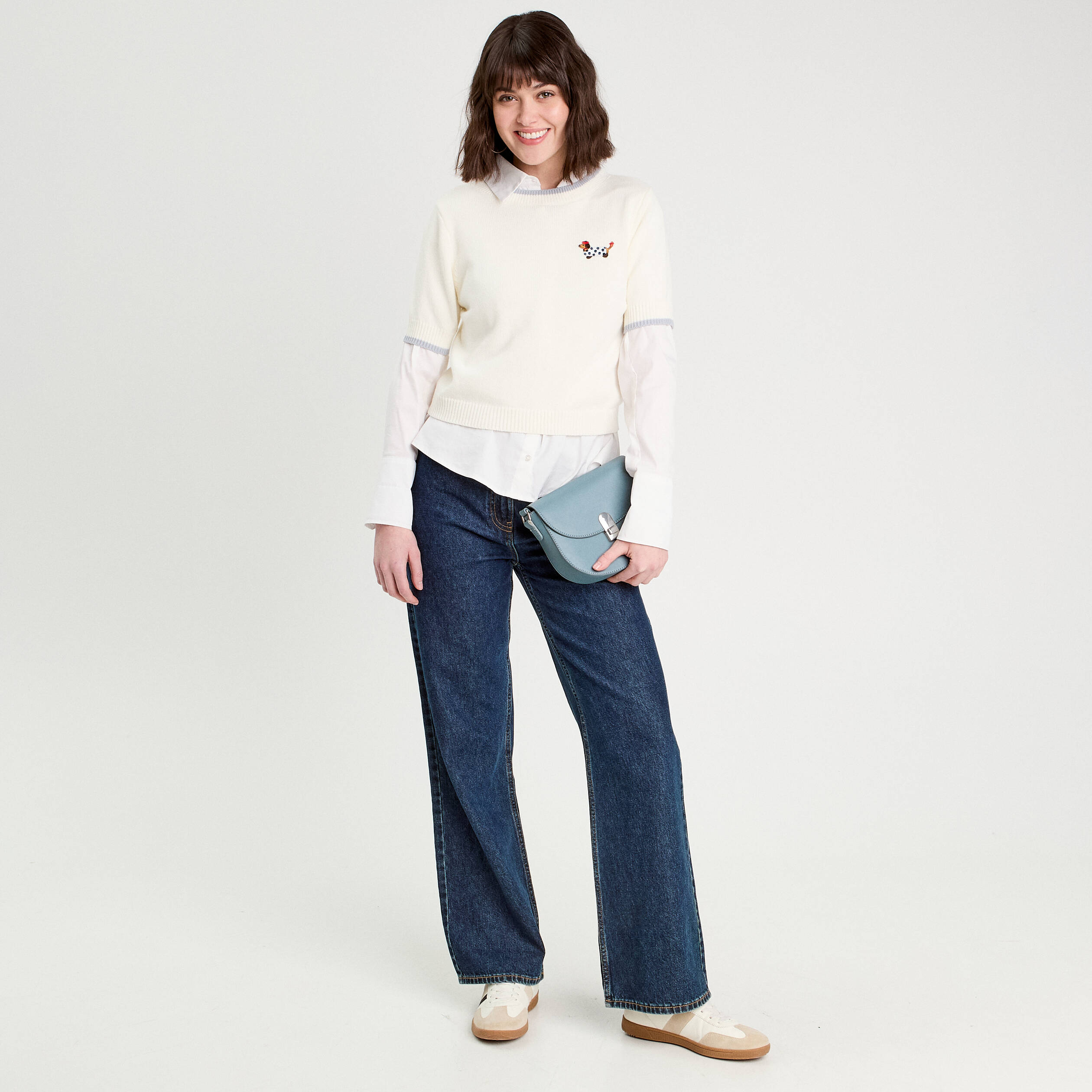 Pull manches courtes ecru femme