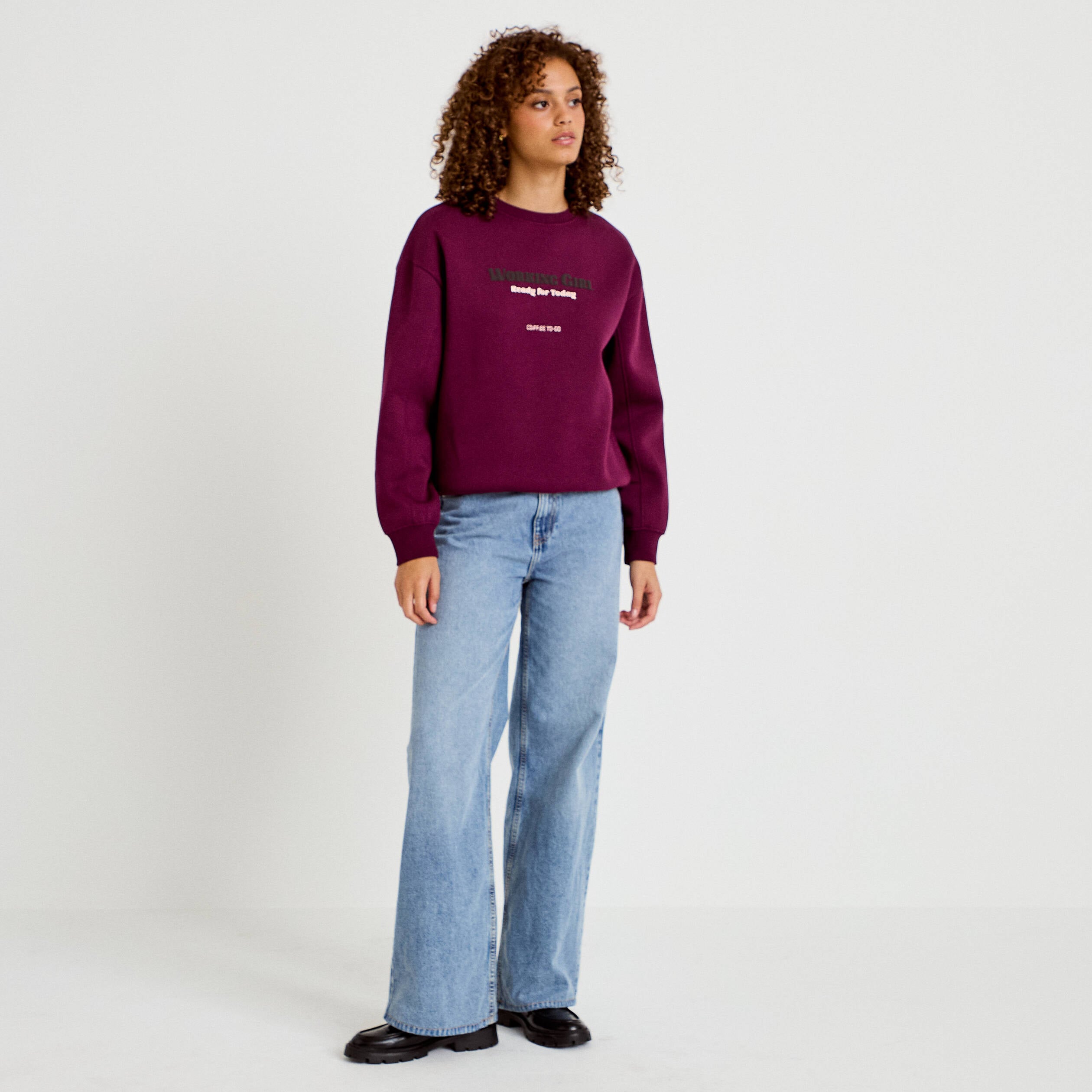 Sweat droit manches longues violet fonc&eacute; femme