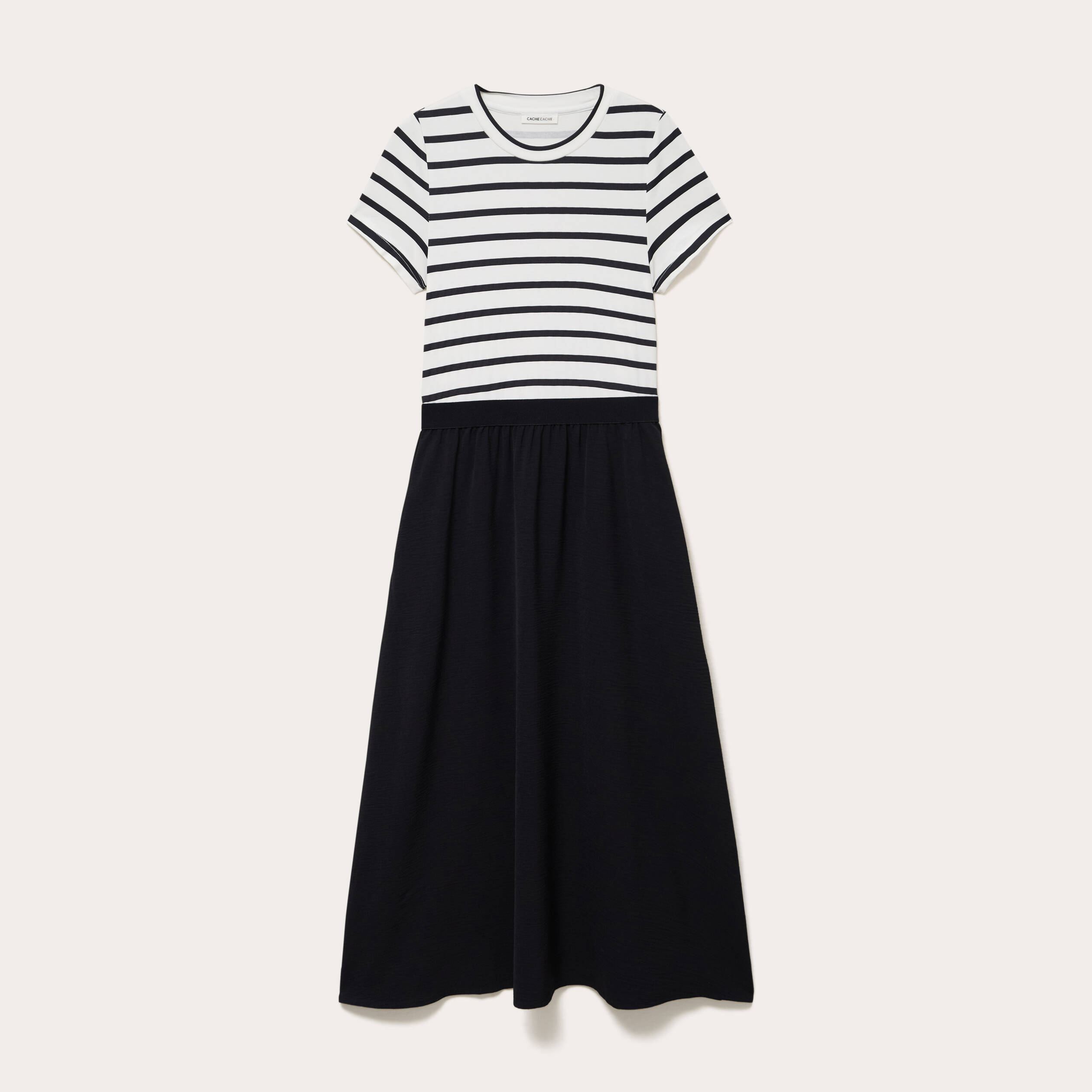 Robe longue &eacute;vas&eacute;e bi-mati&egrave;re noir femme