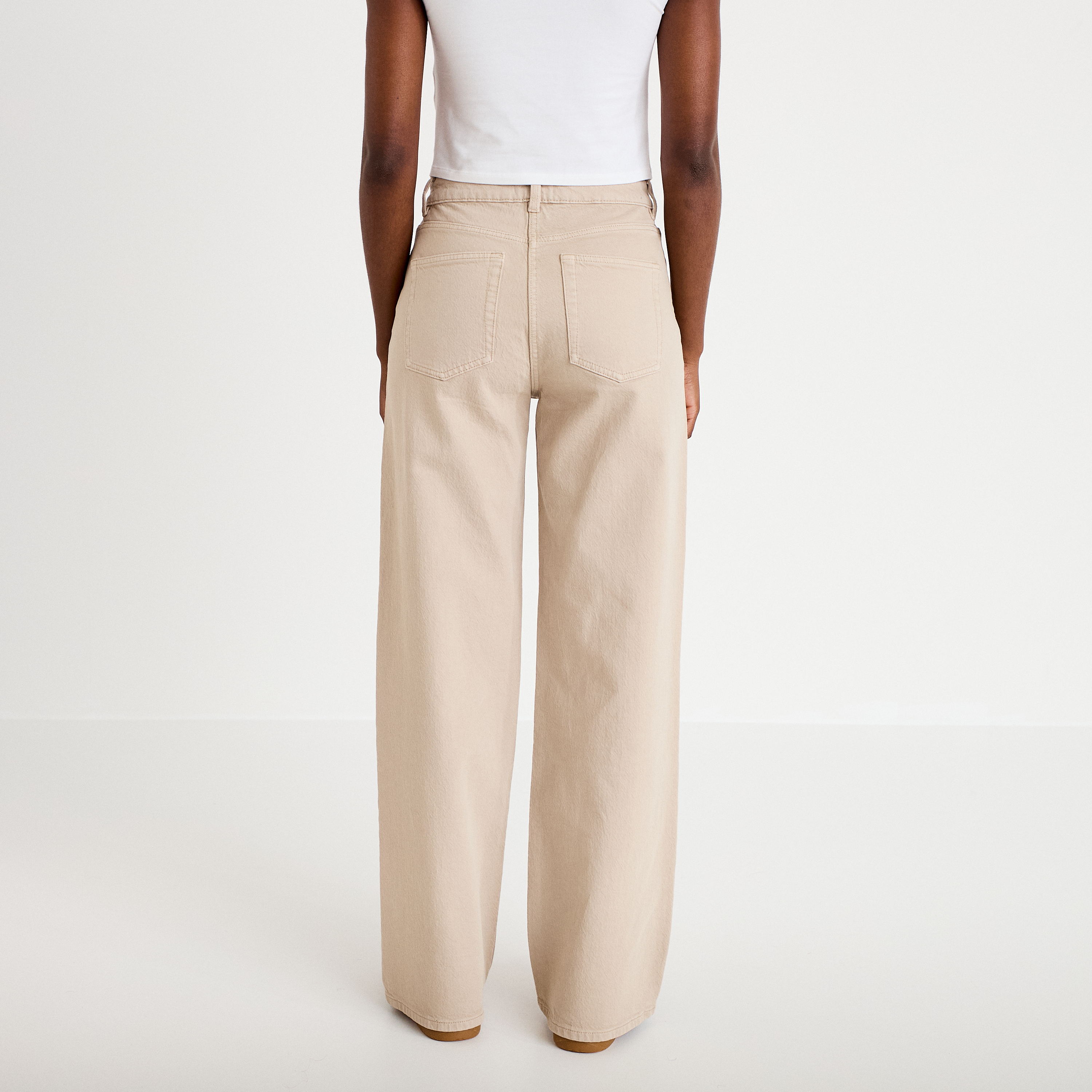Jean wide leg taille haute beige femme
