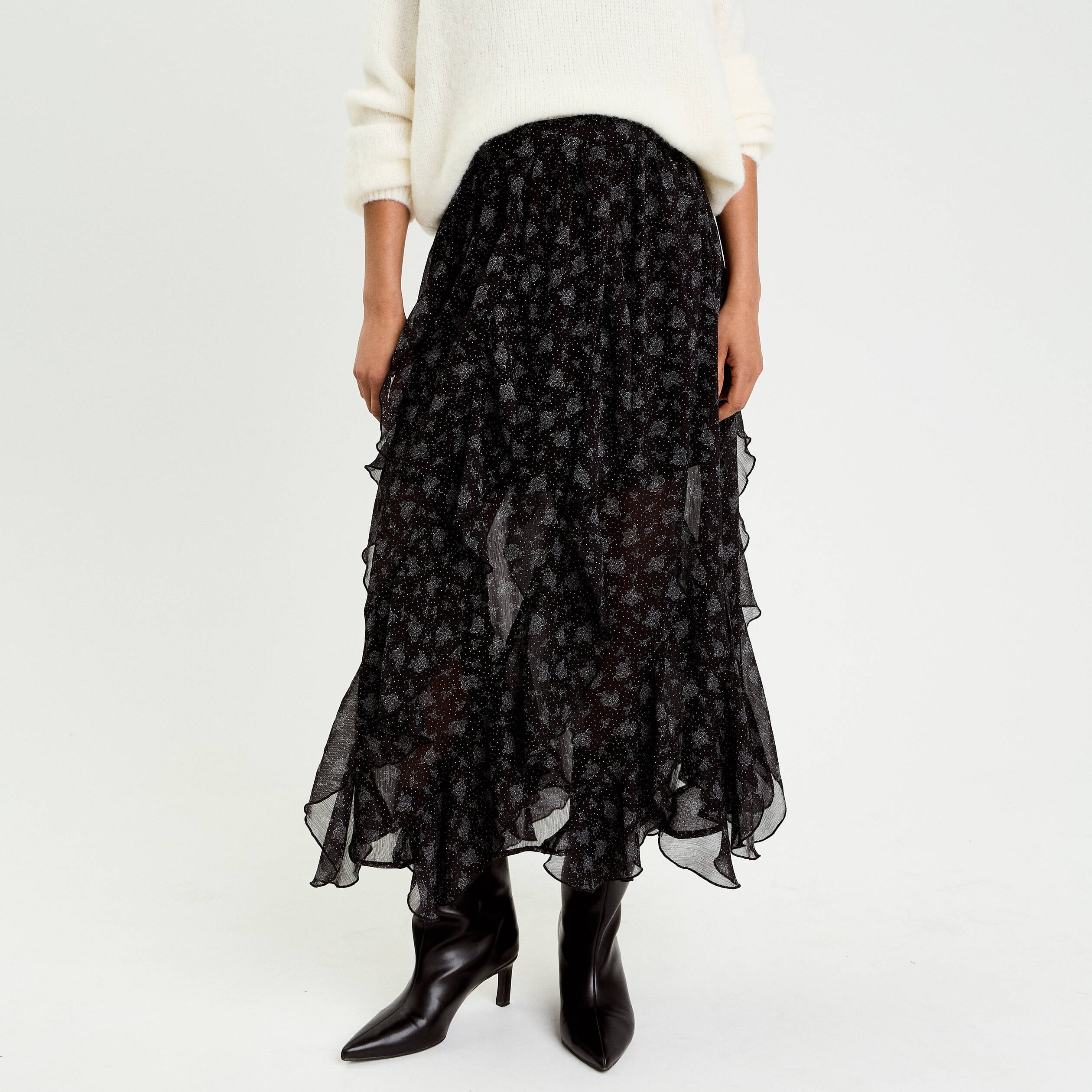 Jupon &eacute;vas&eacute; longueur 3/4 en voile noir femme