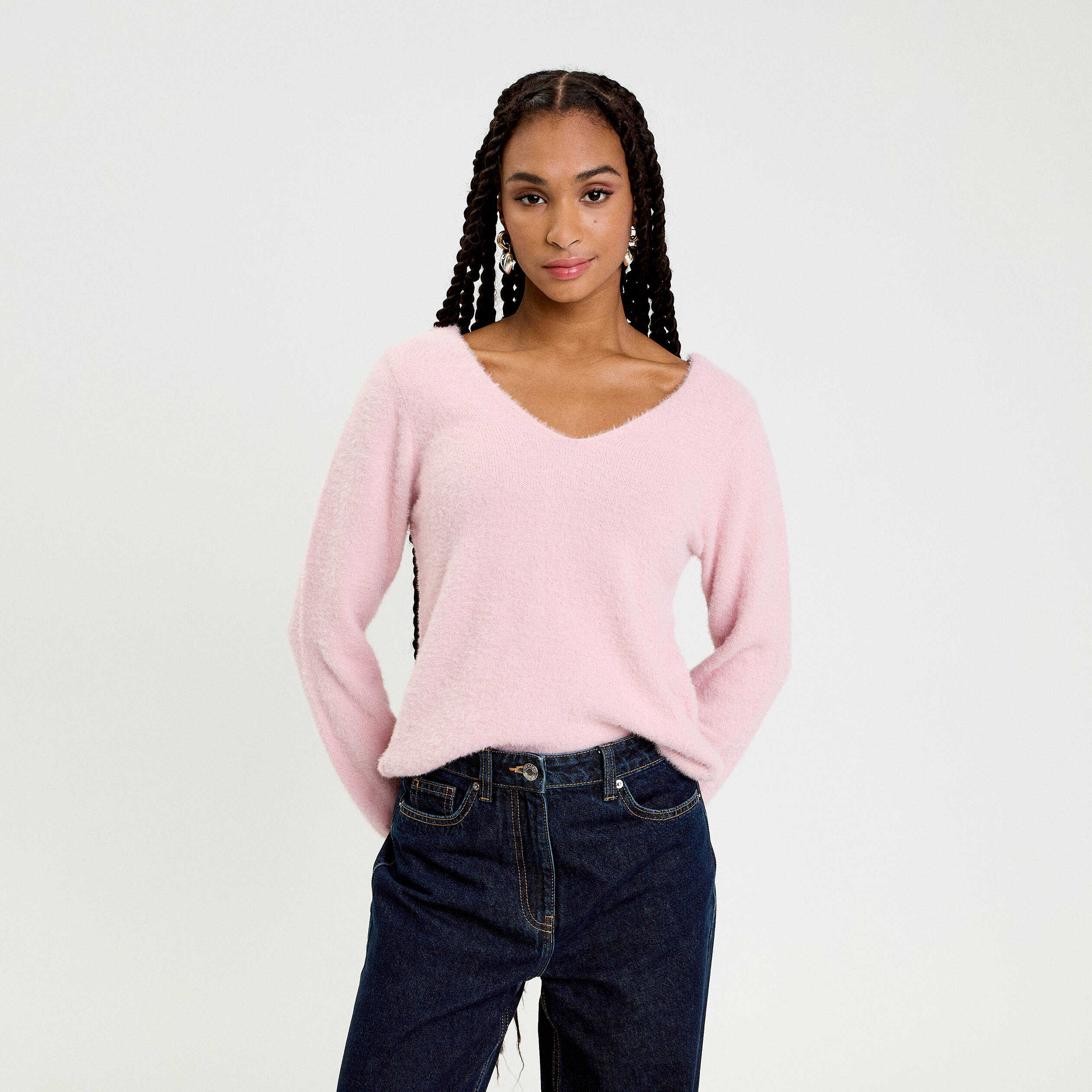 Pull d&eacute;tails coeur rose pastel femme