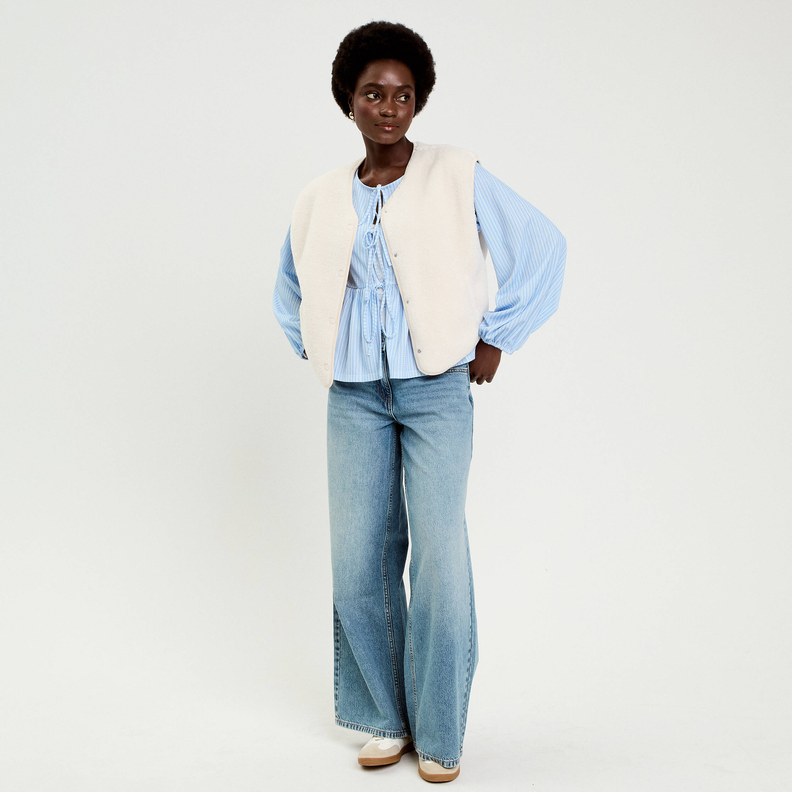 Blouse manches longues en cr&ecirc;pe blanc femme