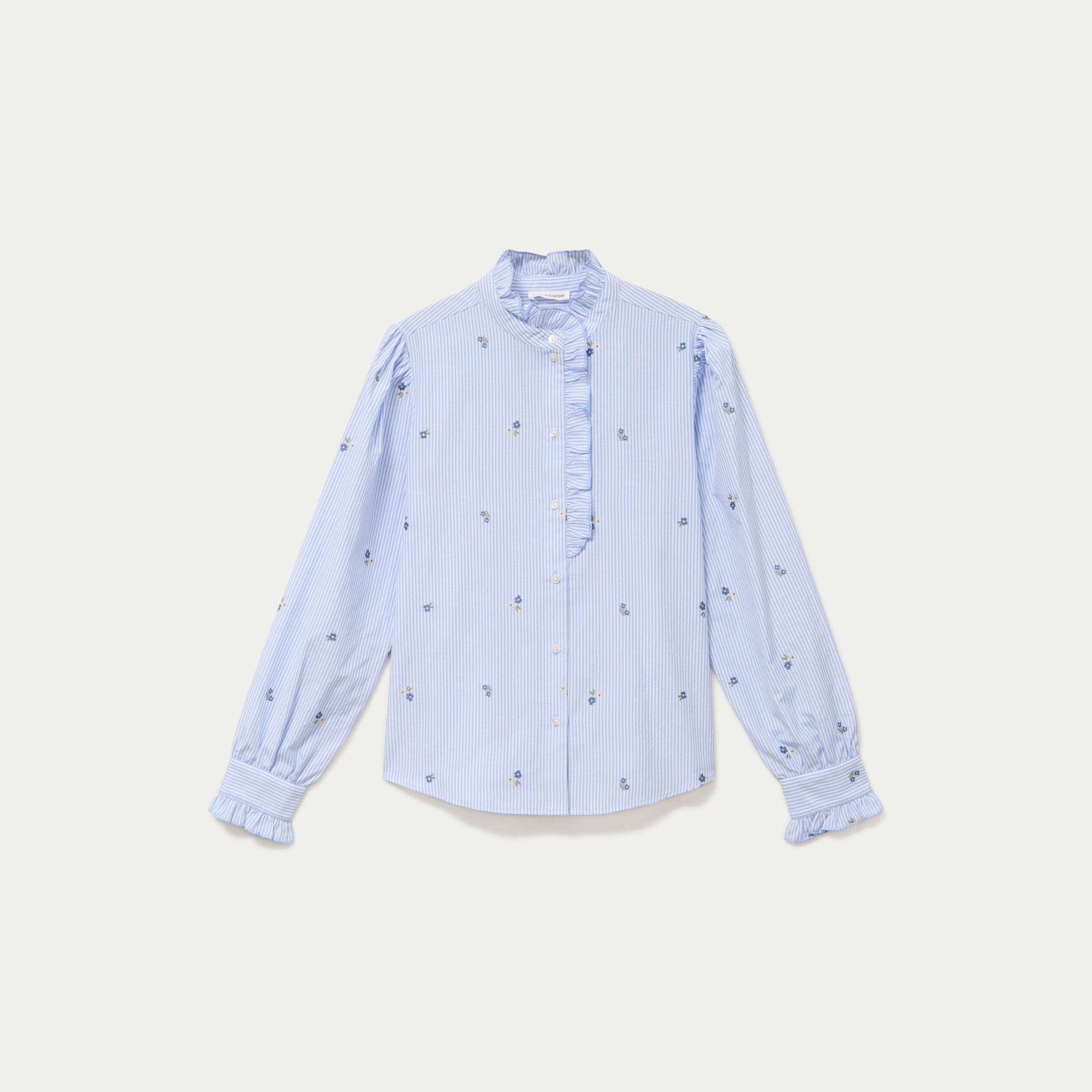 Chemise droite manches longues bleu ciel femme