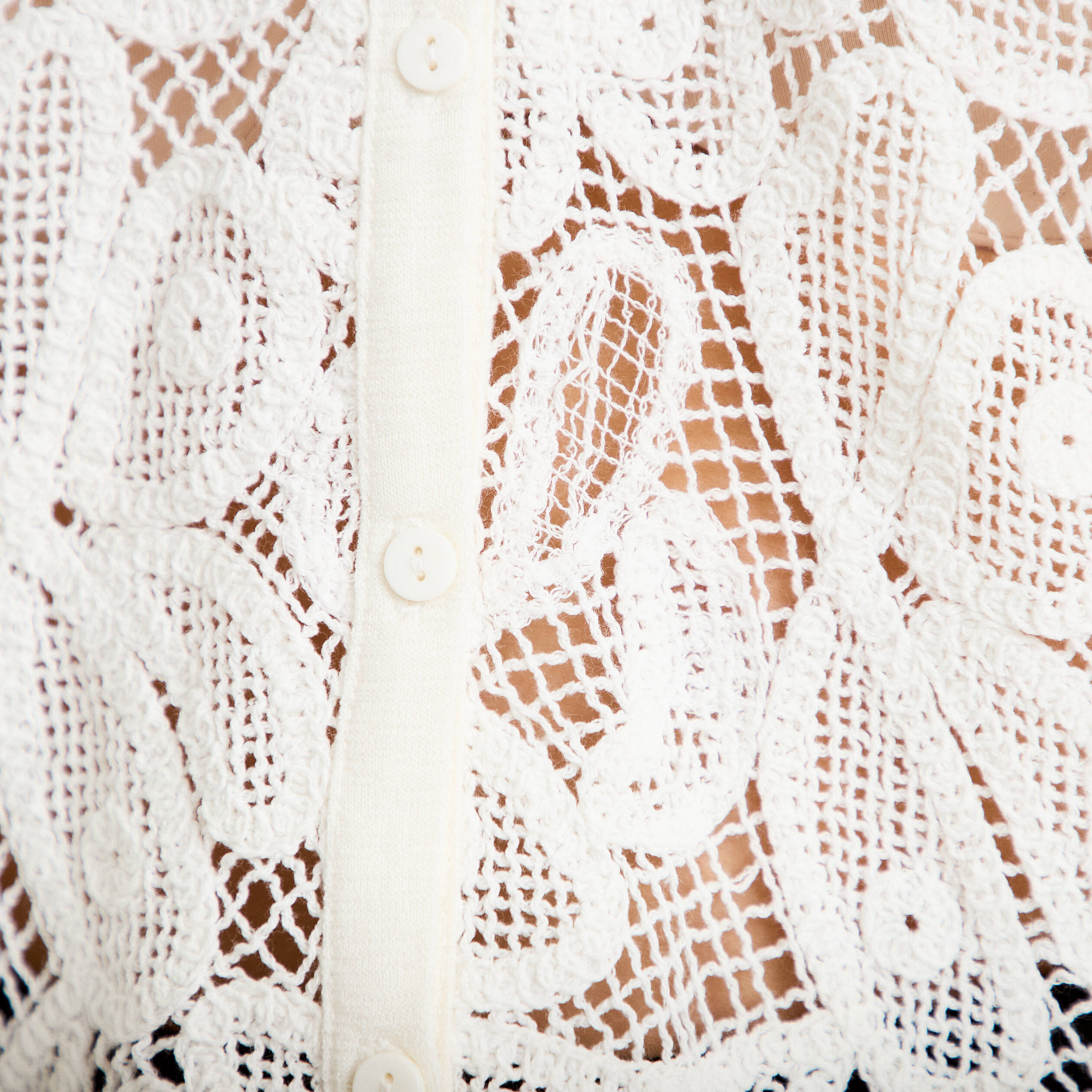 Chemise macram&eacute; manches courtes ecru femme