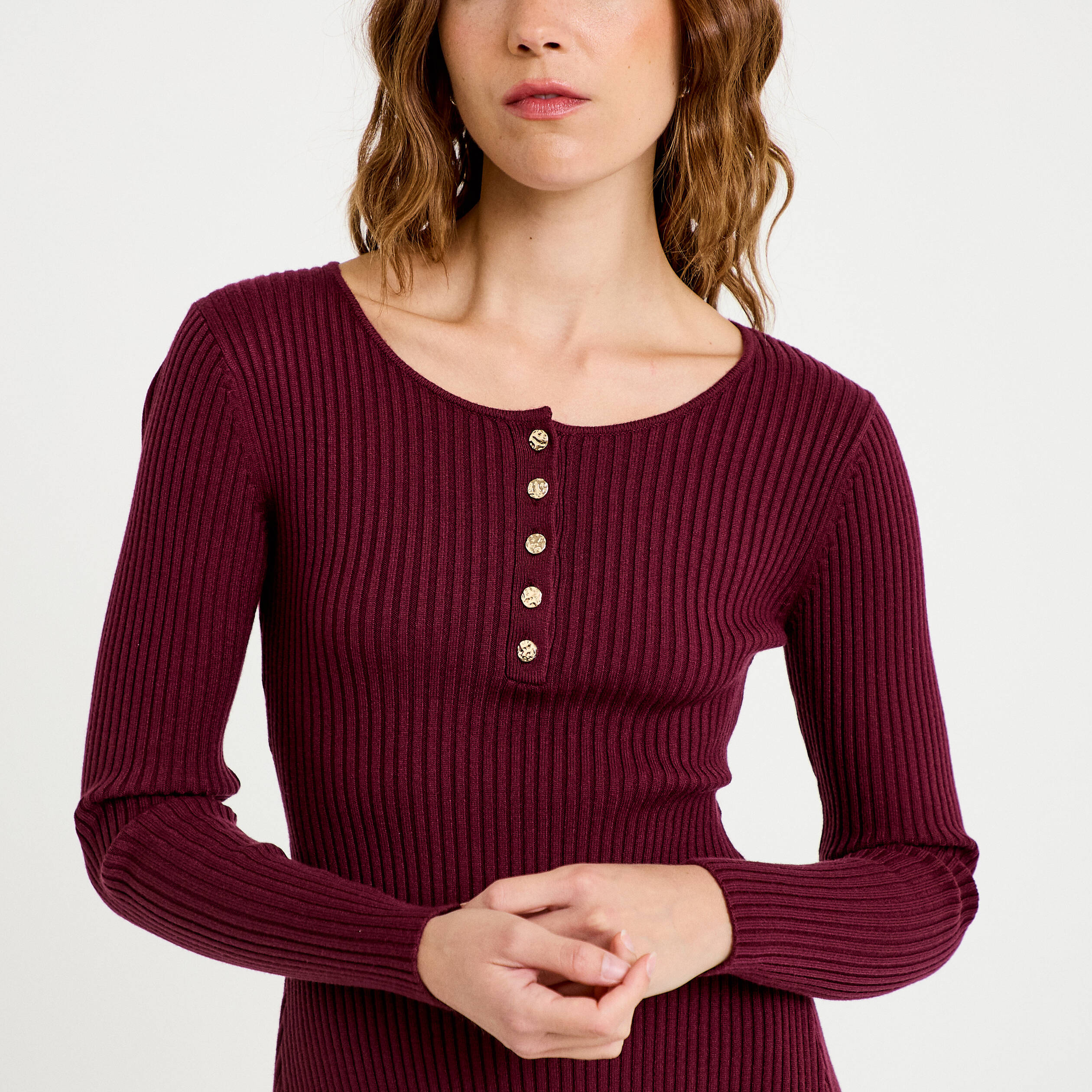 Robe pull patineuse manches longues bordeaux femme