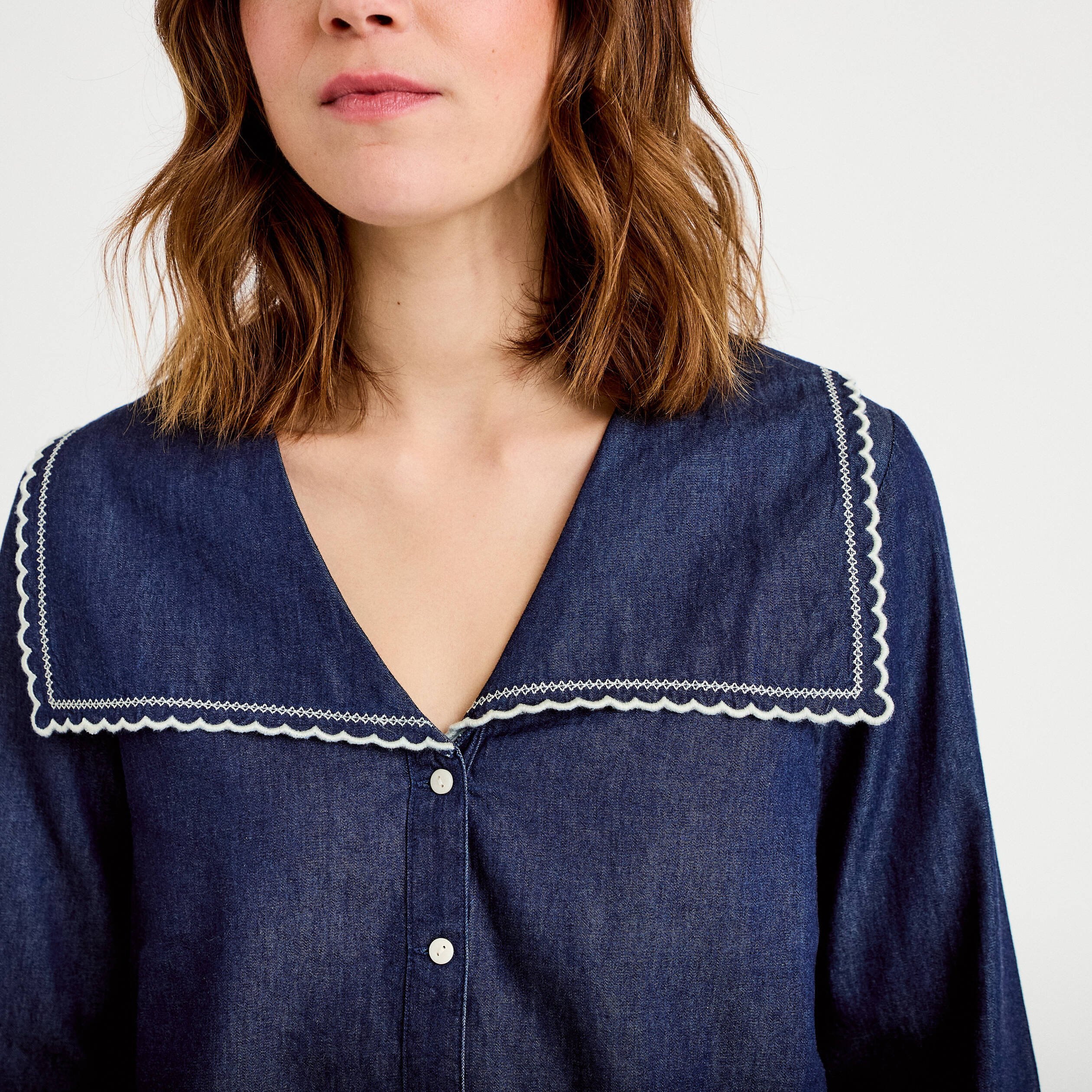 Chemise col marin denim double stone femme