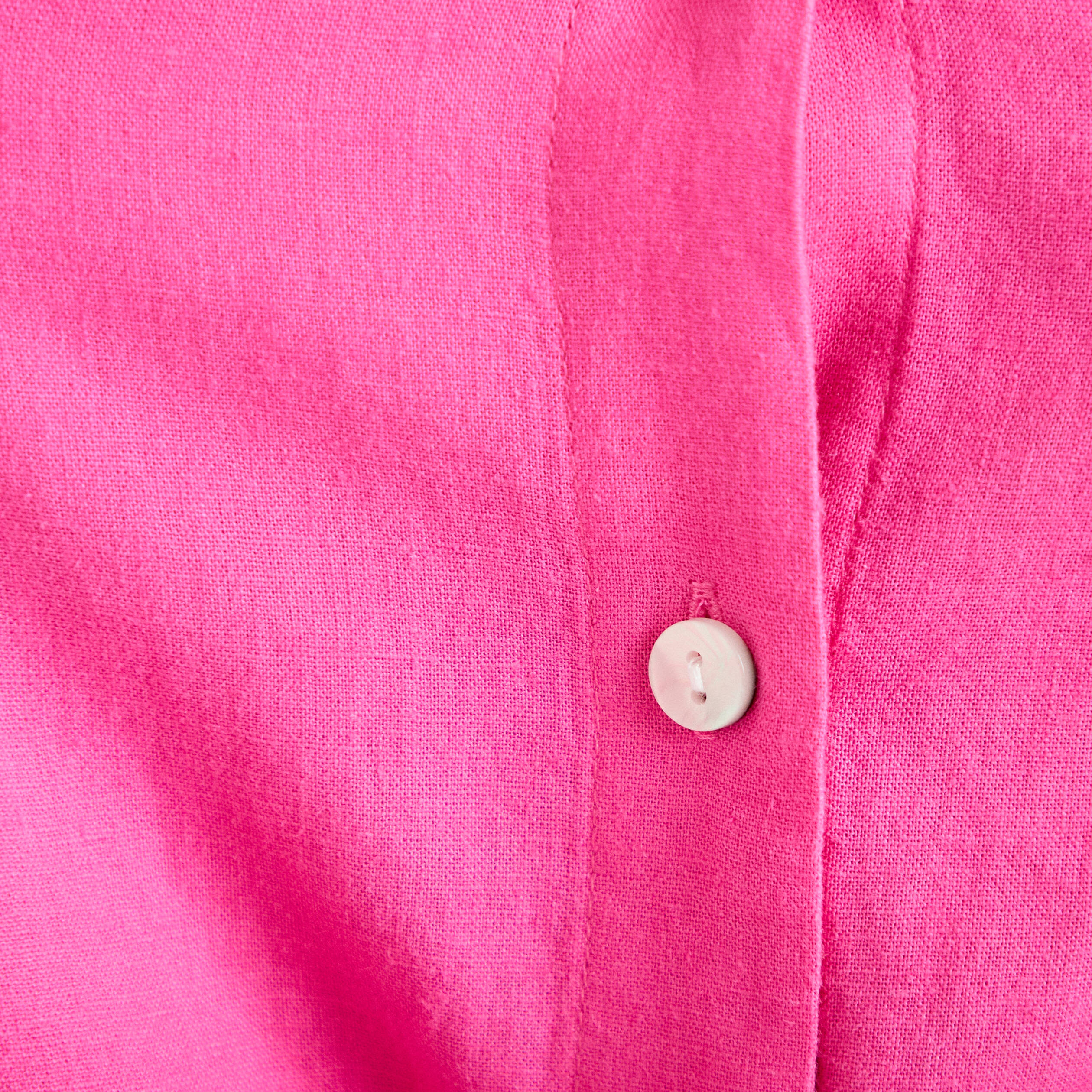 Chemise lin col V manches longues rose femme