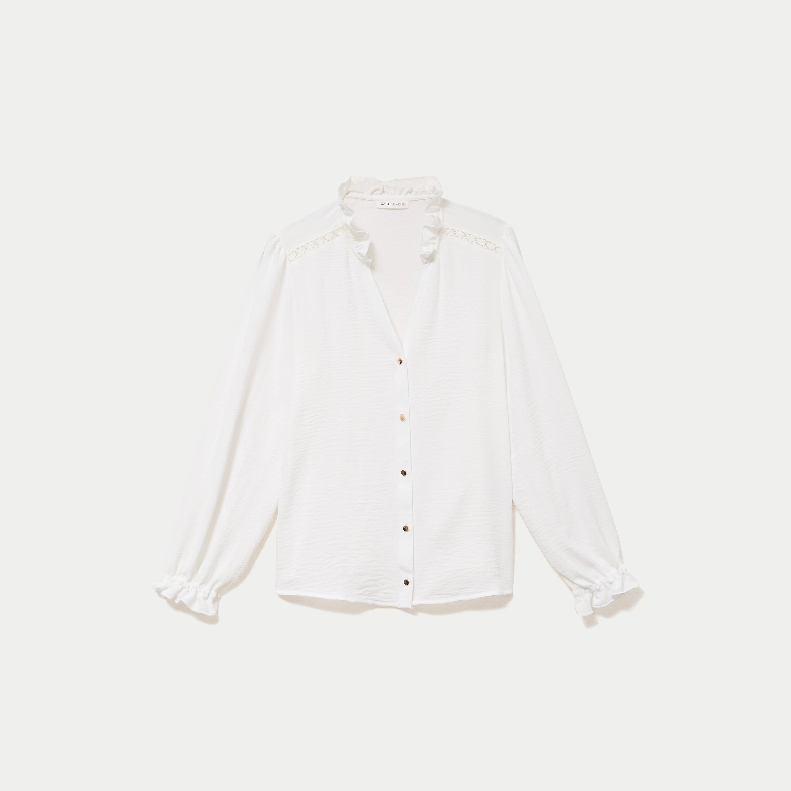 Blouse droite col v manches longues ecru femme