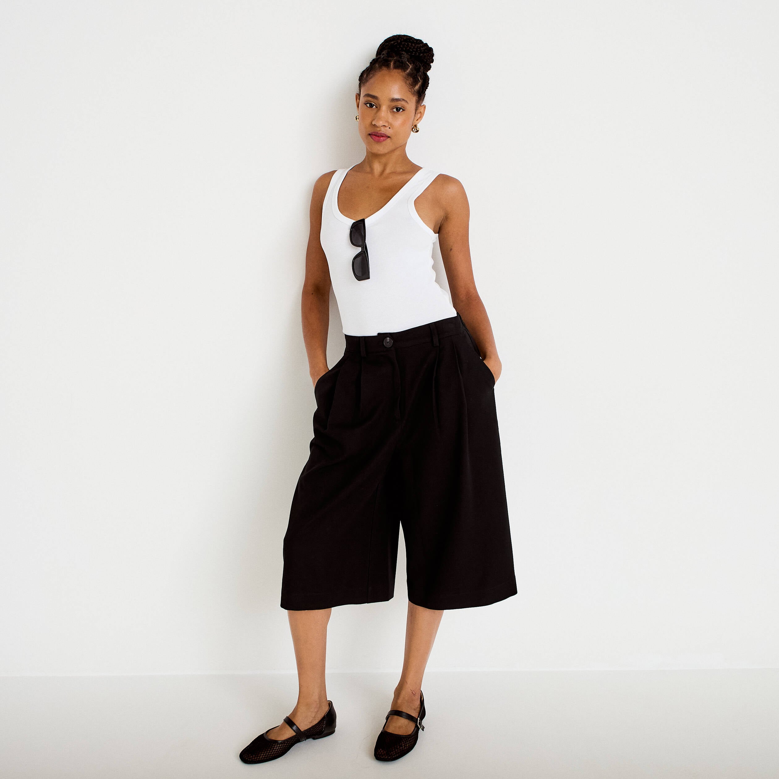 Bermuda large taille haute noir femme