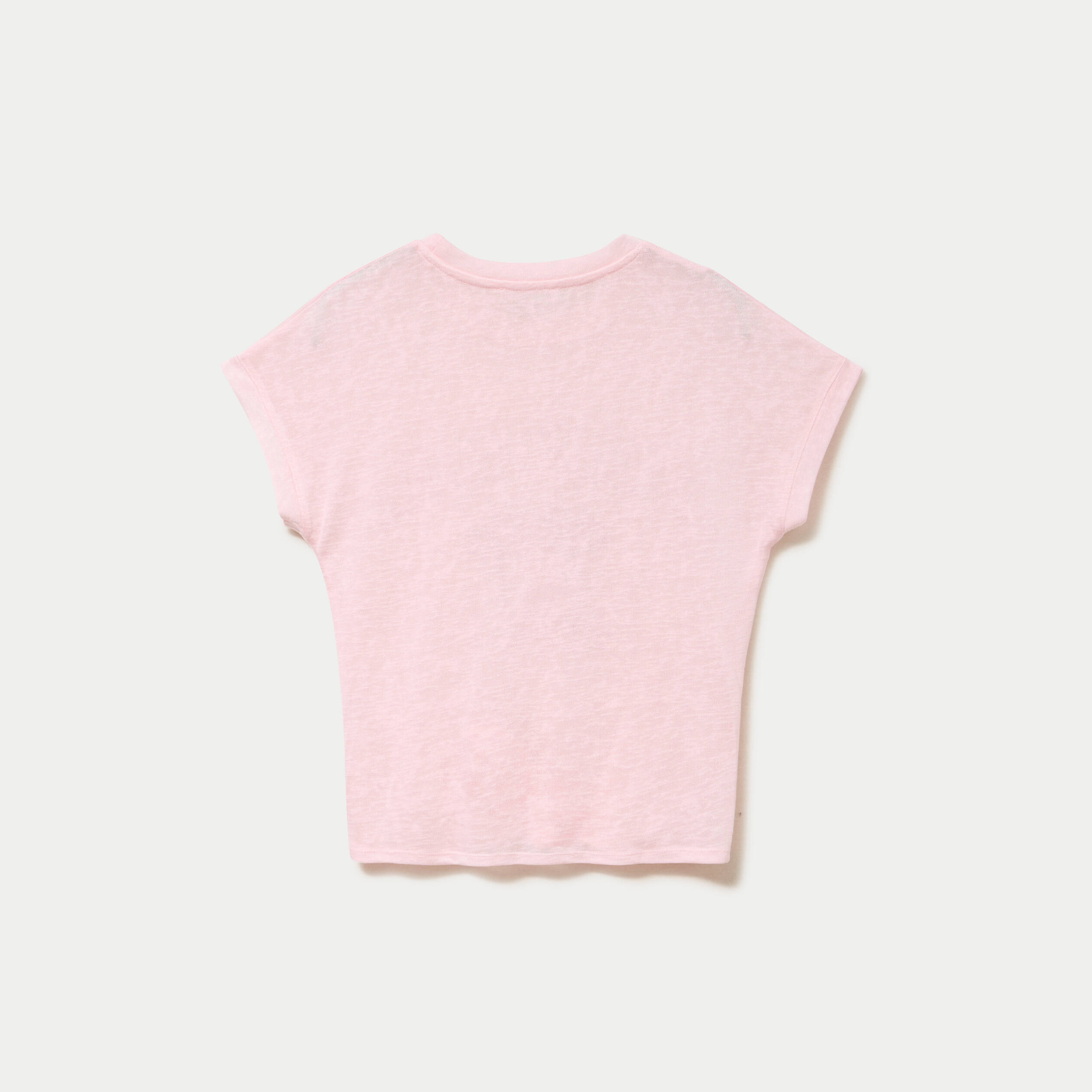 T-shirt droit cropped manches courtes rose clair femme