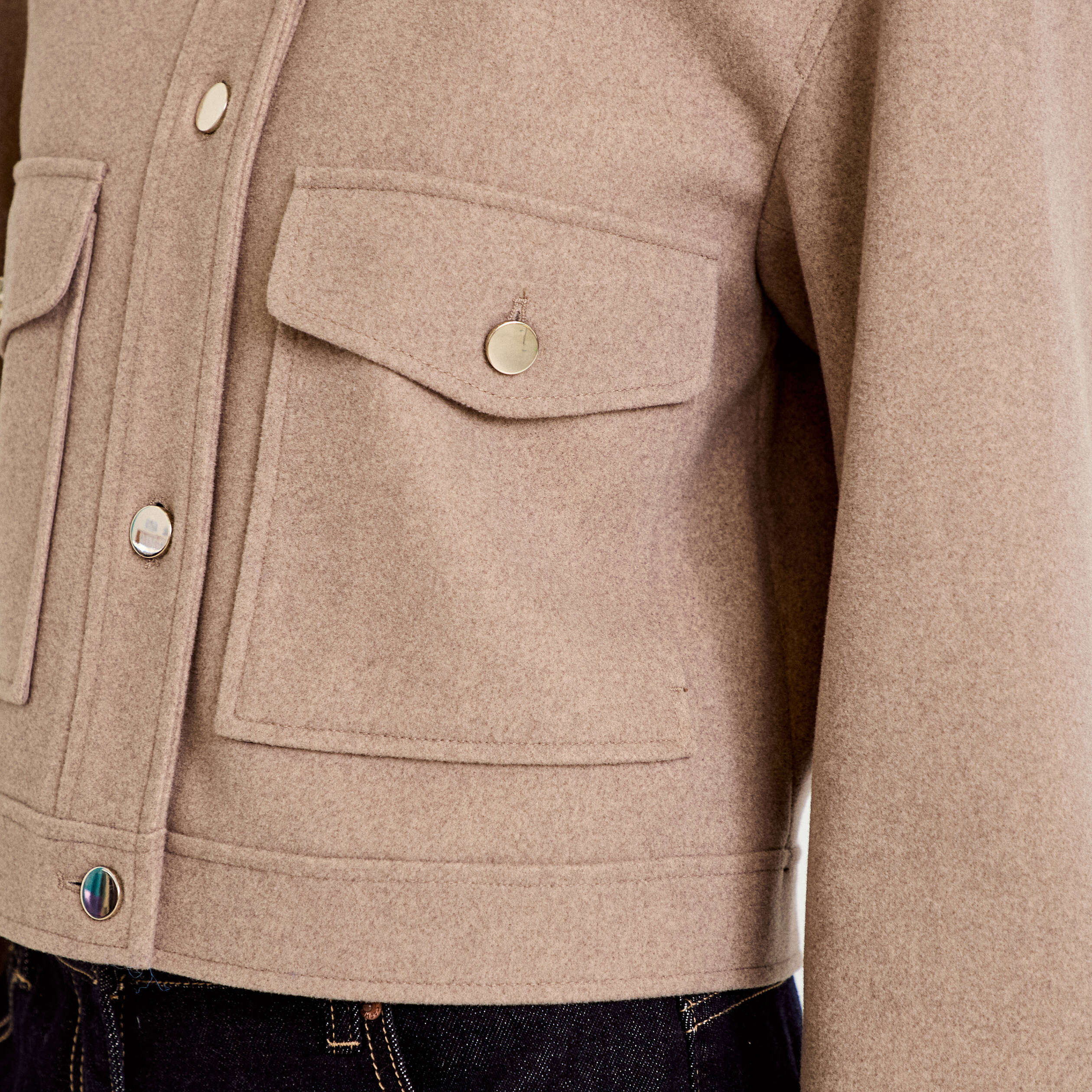 Veste droite cropped col tailleur taupe femme