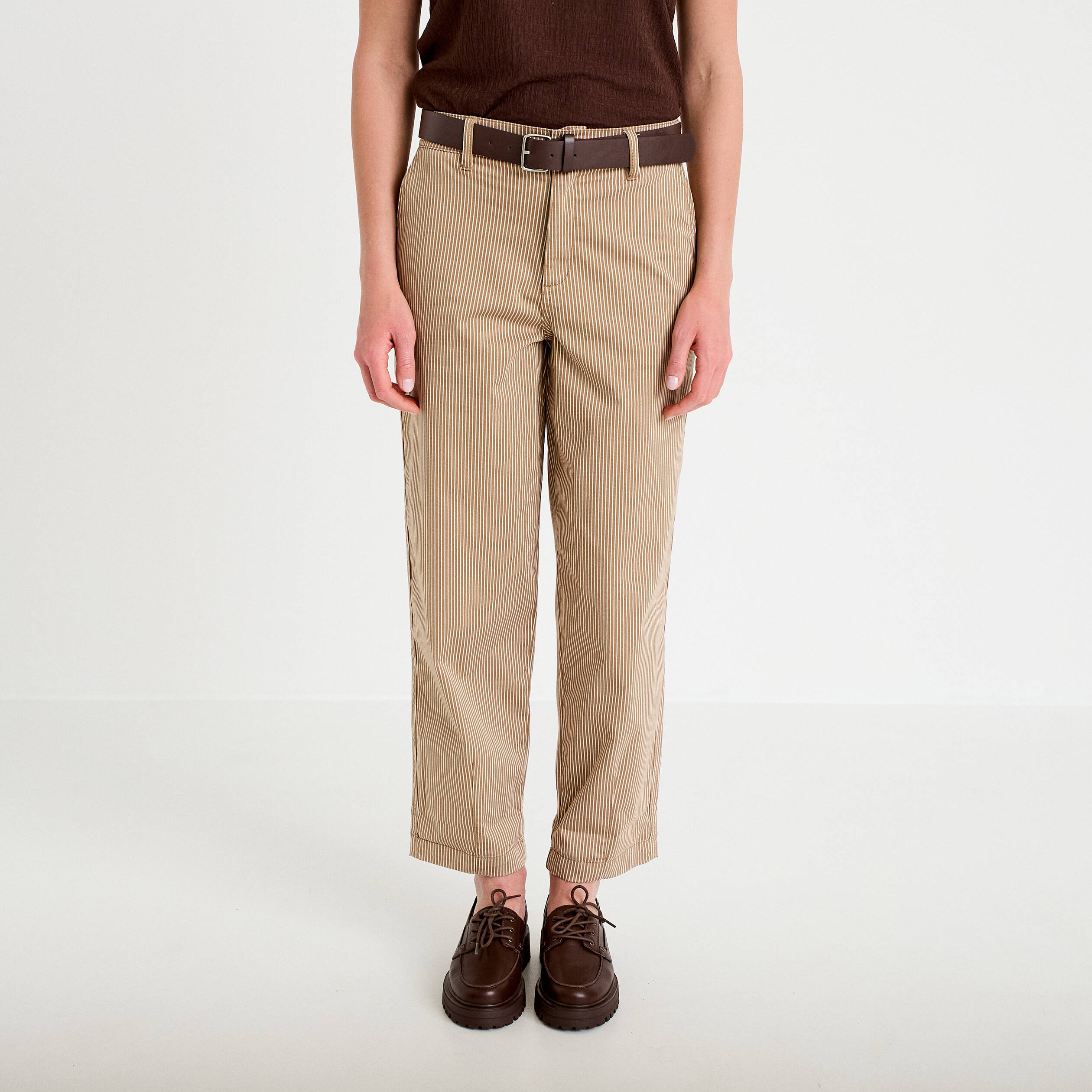 Pantalon chino 7/8&egrave;me taille &eacute;lastiqu&eacute;e taupe femme