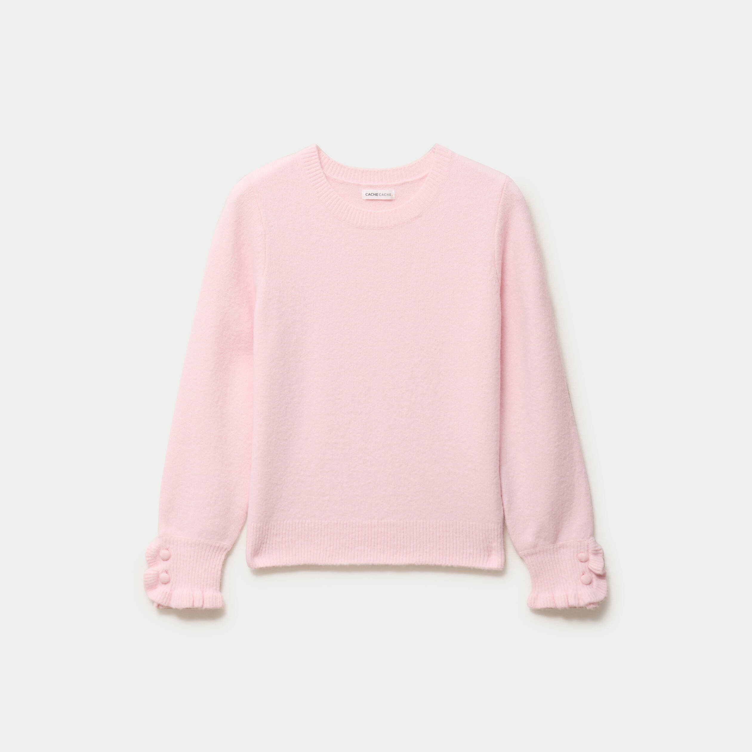 Pull col rond manches longues rose clair femme