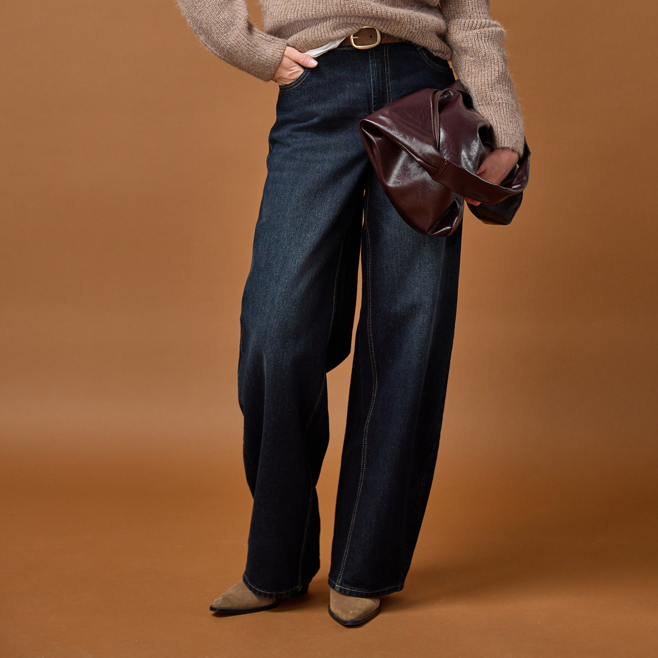 Jean barrel taille haute denim brut femme
