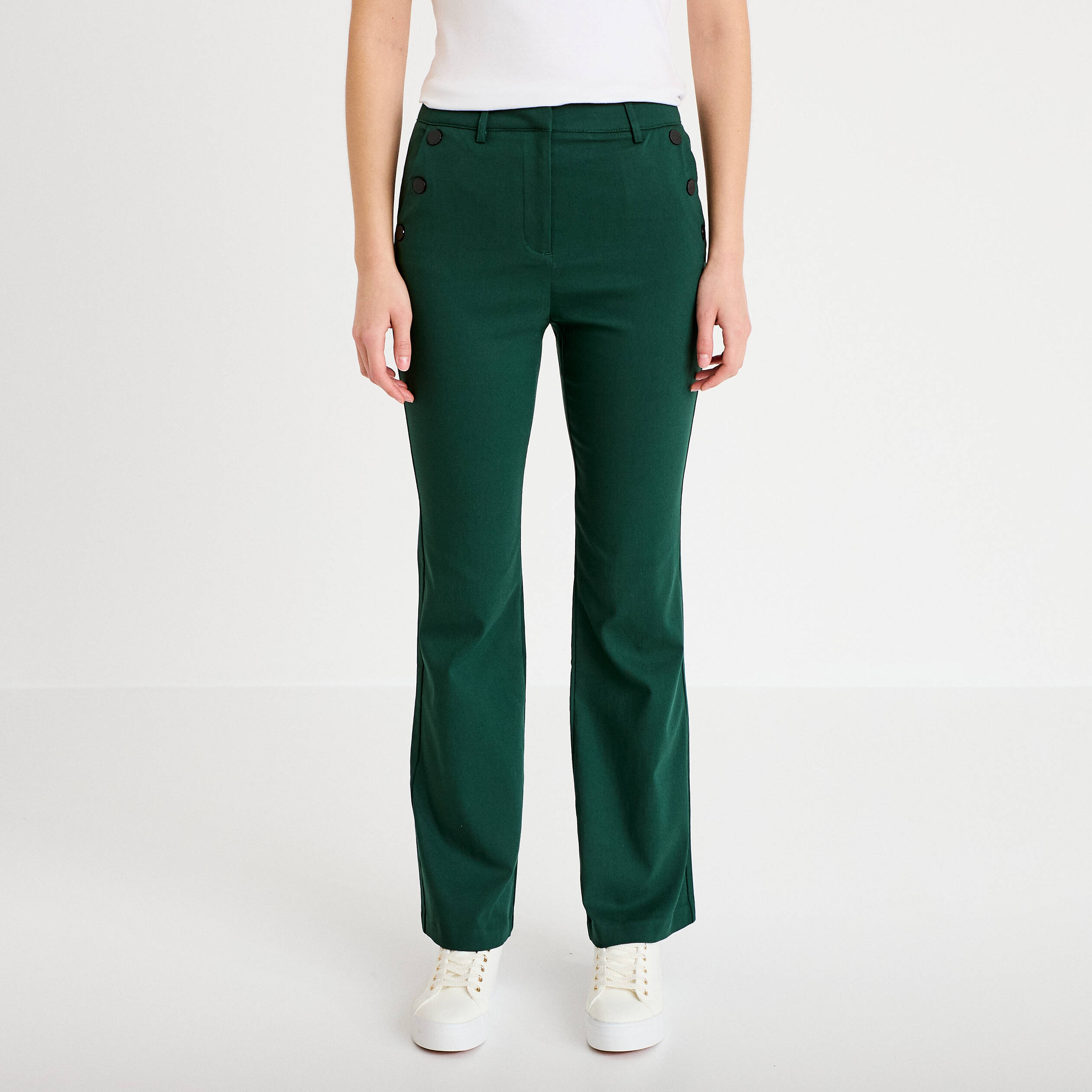 Pantalon bootcut &agrave; pont vert fonc&eacute; femme