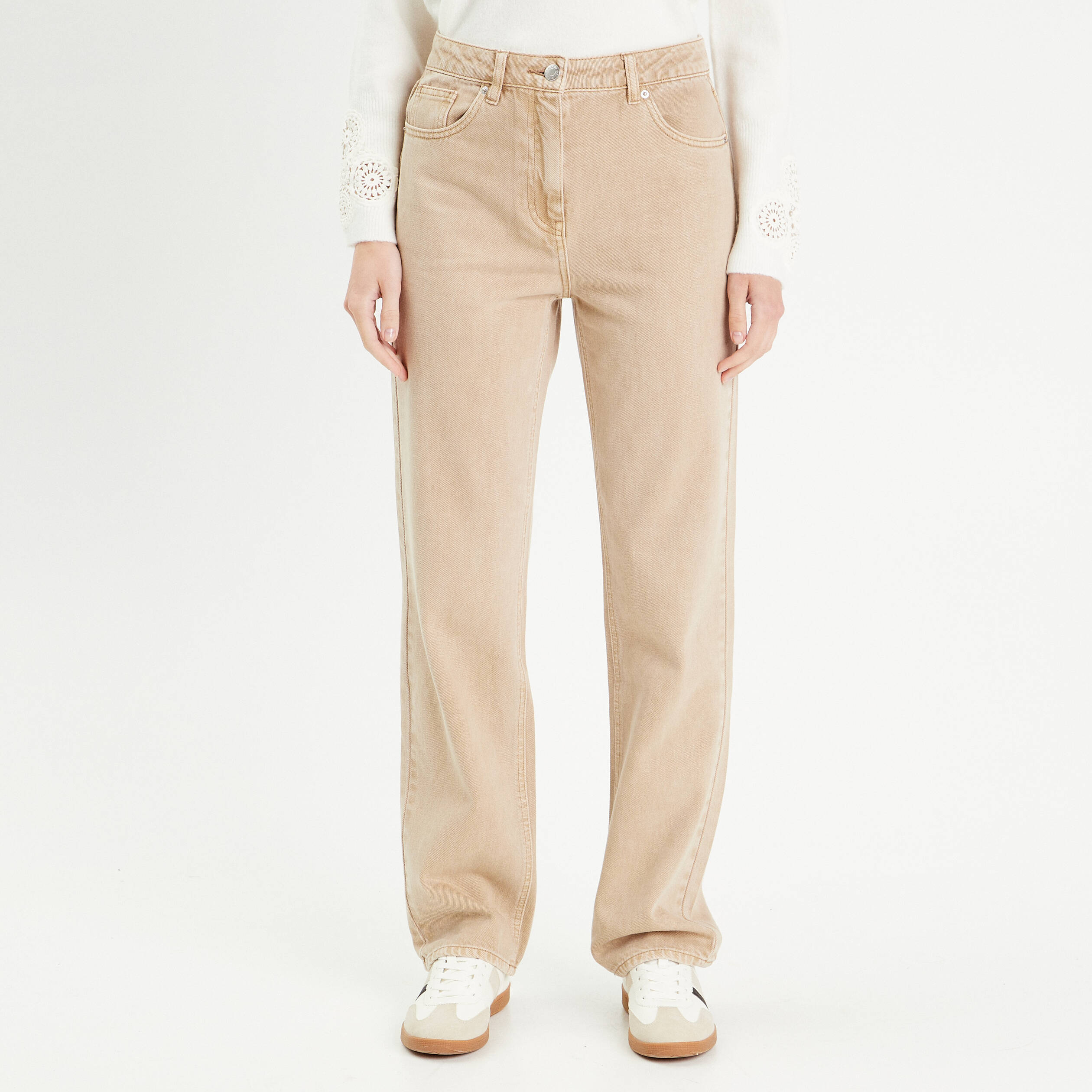 Jean droit taille haute sable femme