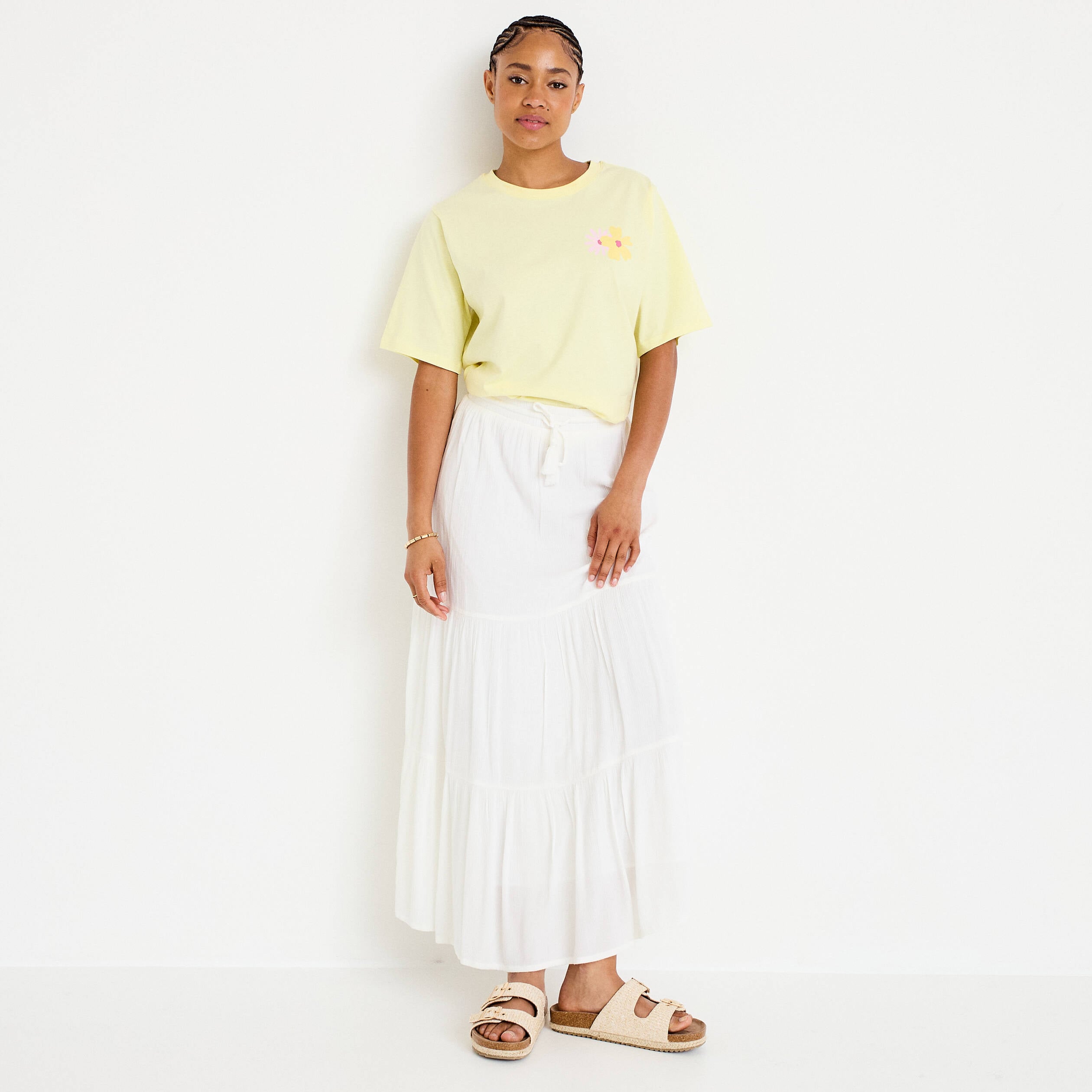 Jupe longue pliss&eacute;e &eacute;vas&eacute;e blanc femme
