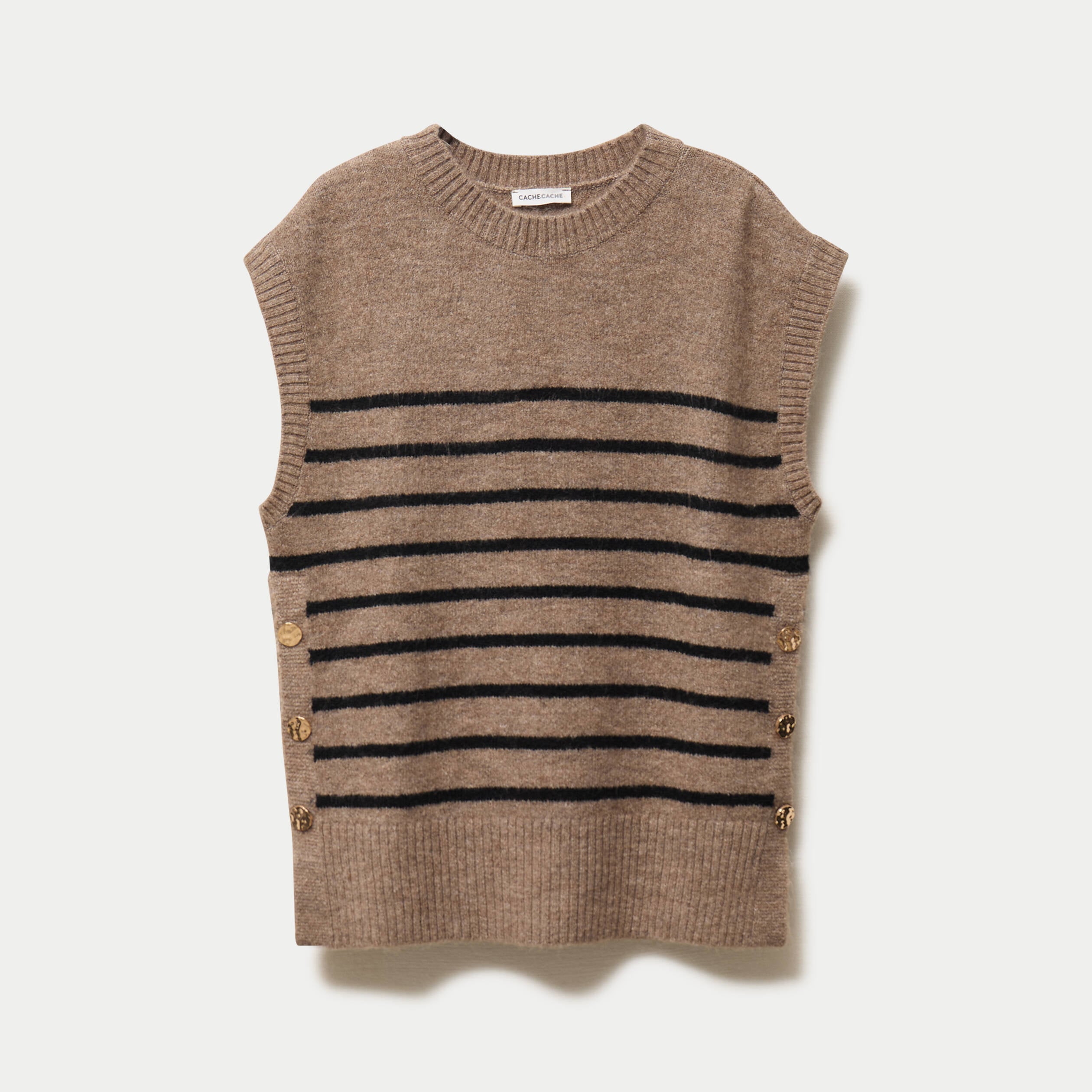 Pull sans manches marron femme