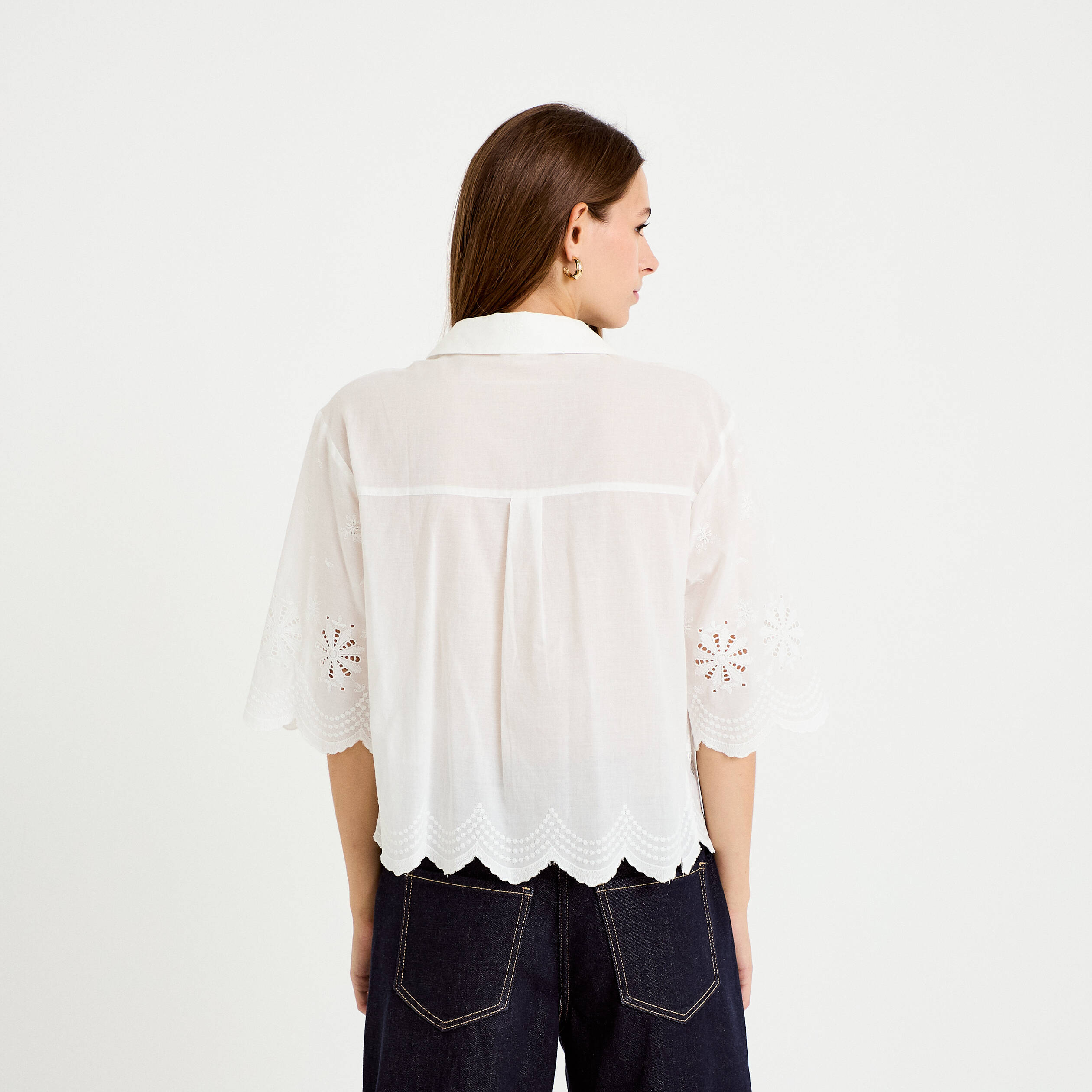 Chemise droite col classique manches 3/4 ecru femme