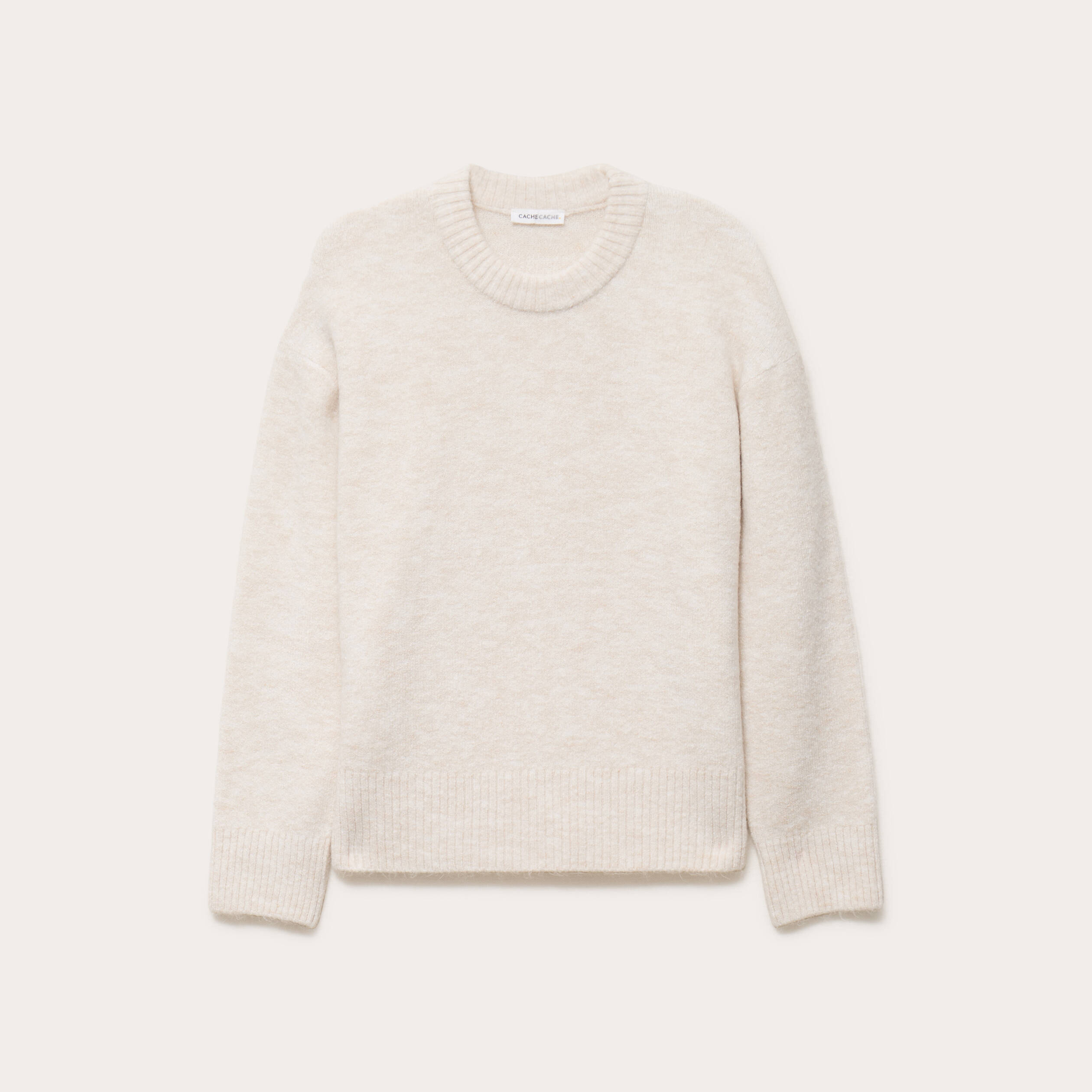 Pull Femme Chaud écru à Manches Longues Fendues - Taille 34, Maille épaisse, Made In Italy