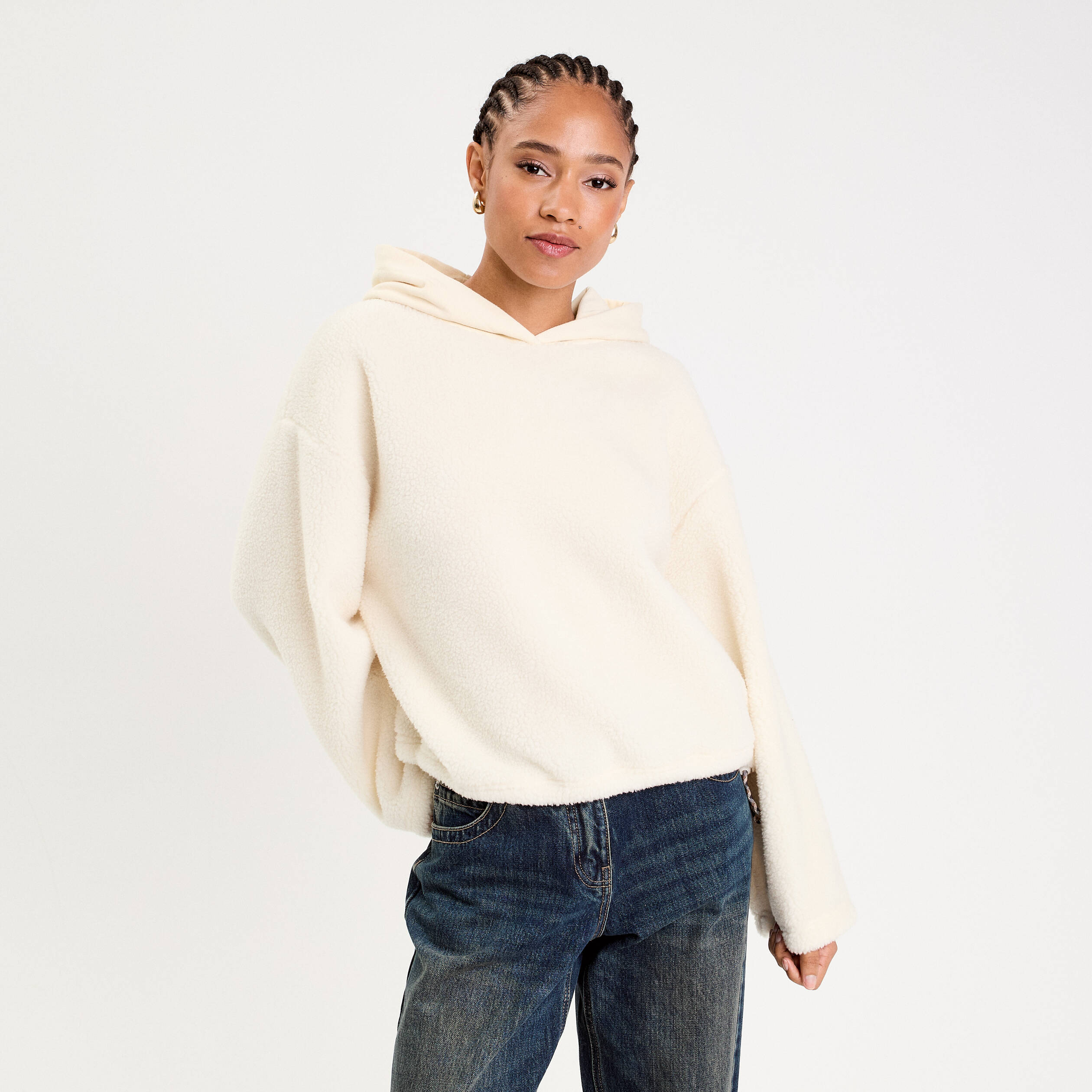 Sweat effet polaire ecru femme