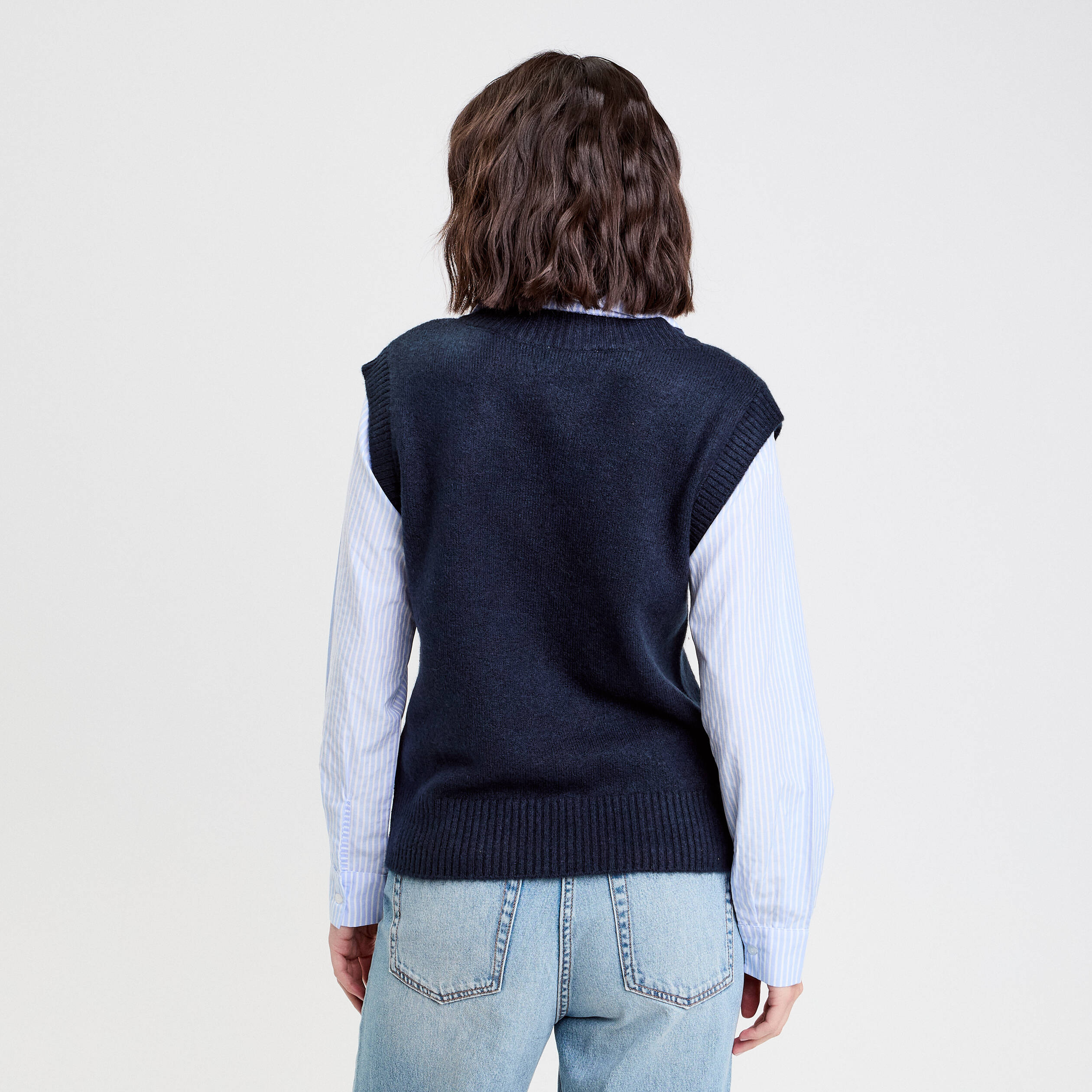 Pull chemise 2-en-1 bleu marine femme