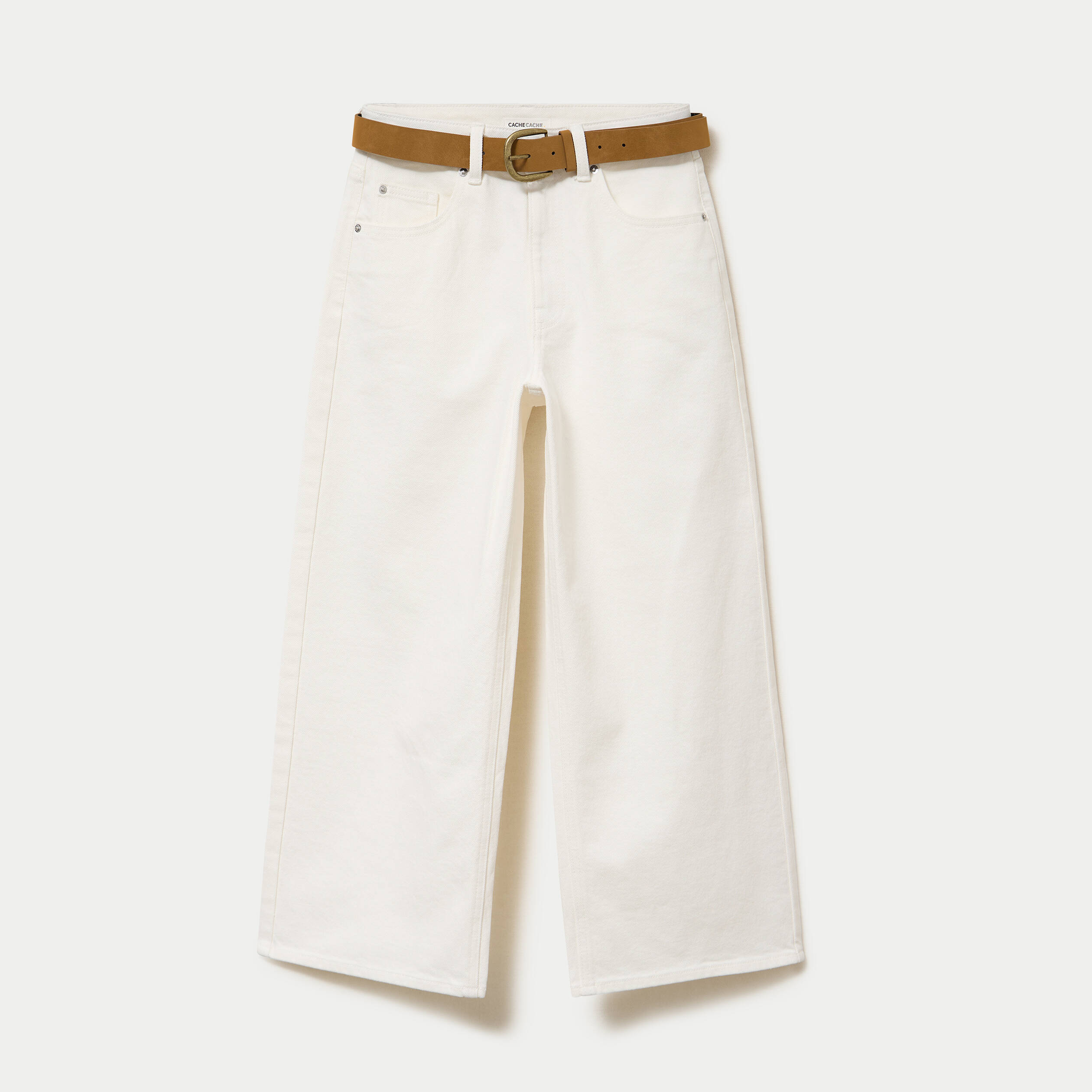 Jean wide leg taille haute ceinture denim blanc femme