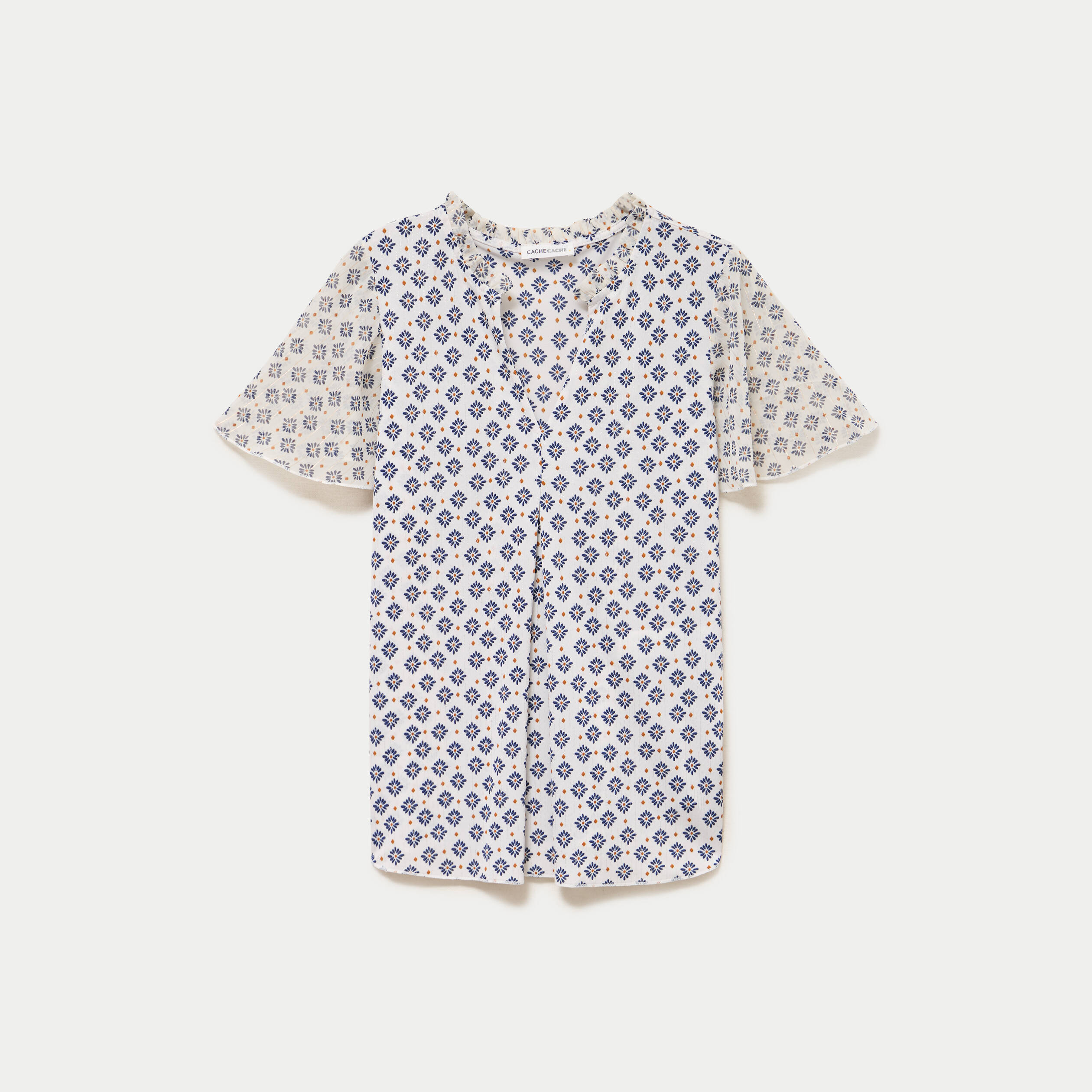 Blouse droite longue manches courtes bleu femme