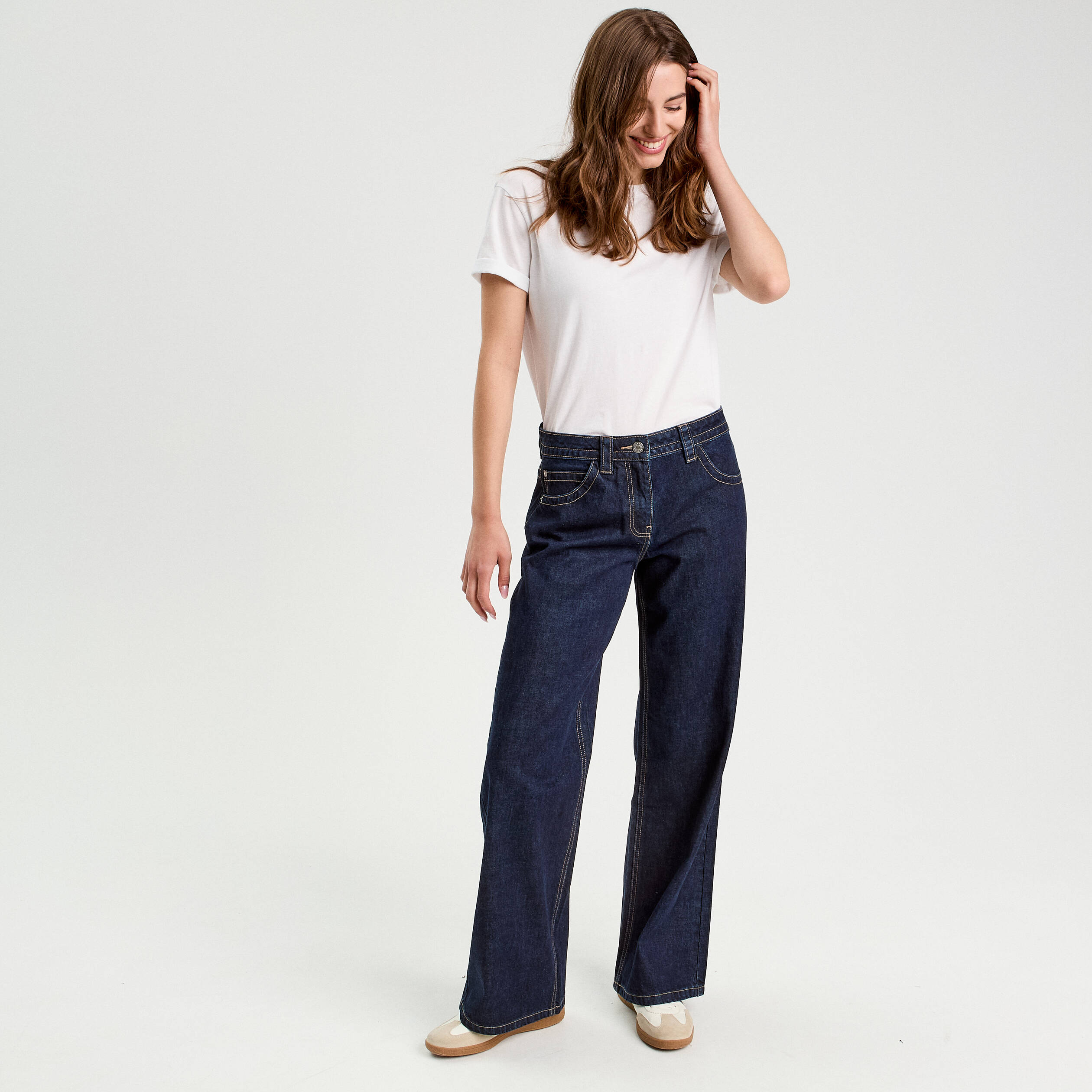 Jeans droit taille basse denim brut femme