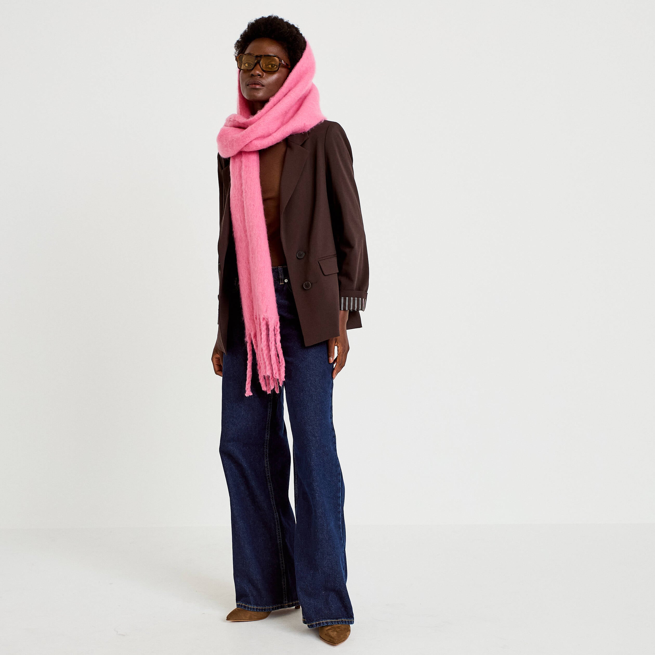 Blazer ajust&eacute; manches longues marron fonc&eacute; femme
