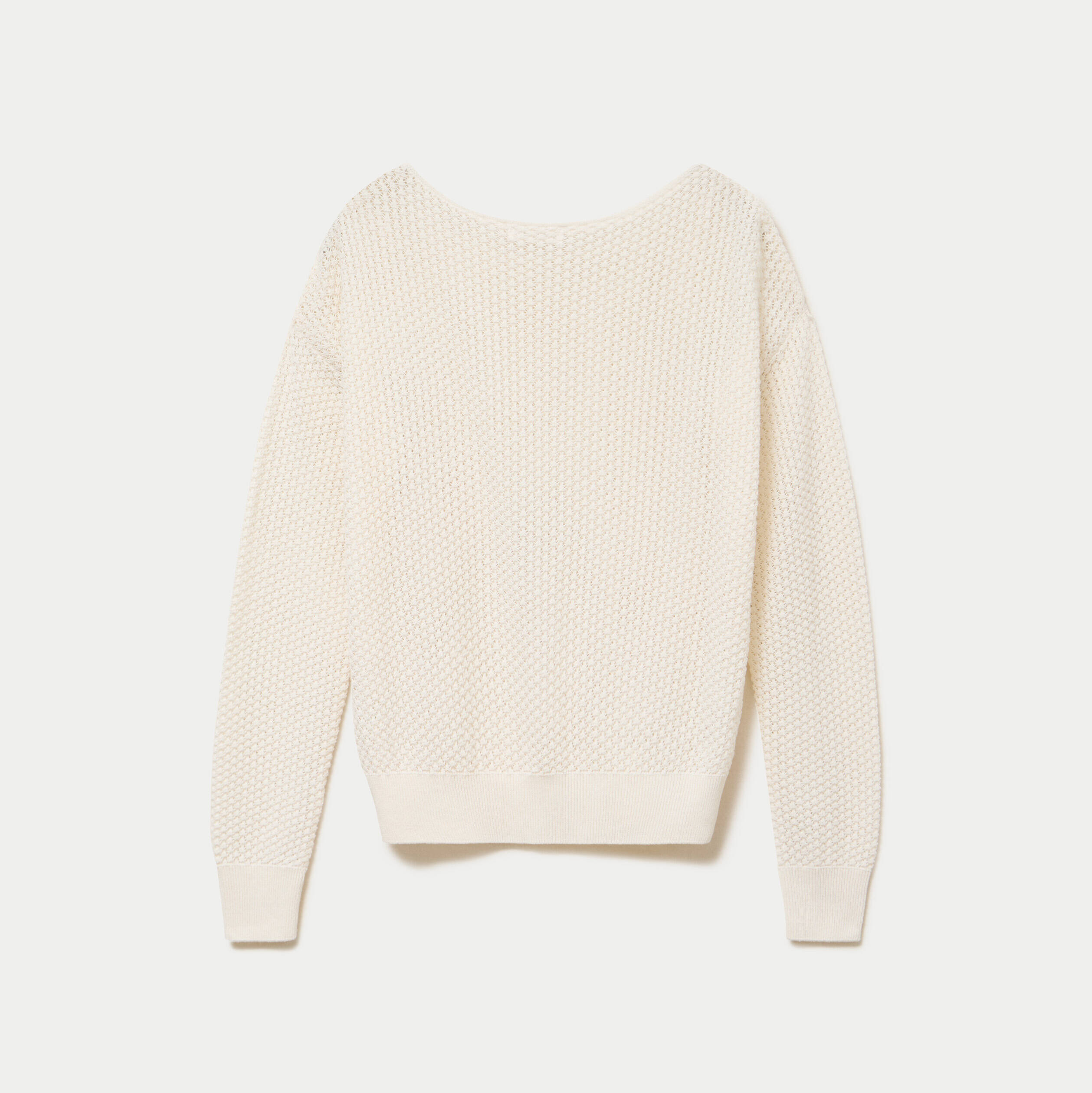 Pull ample ajour&eacute; manches longues ecru femme
