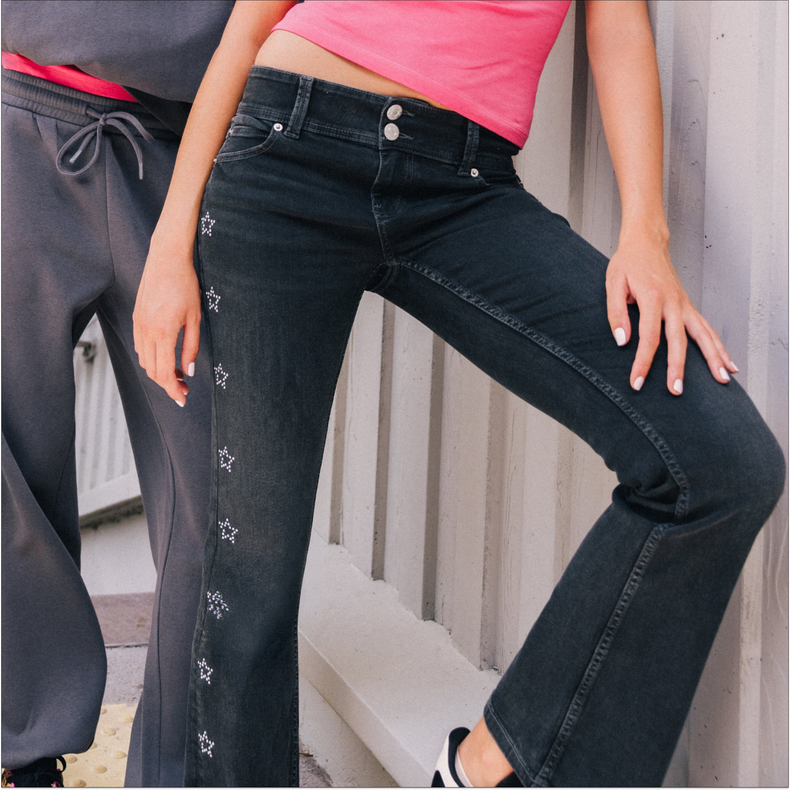 Jean bootcut taille basse denim noir femme