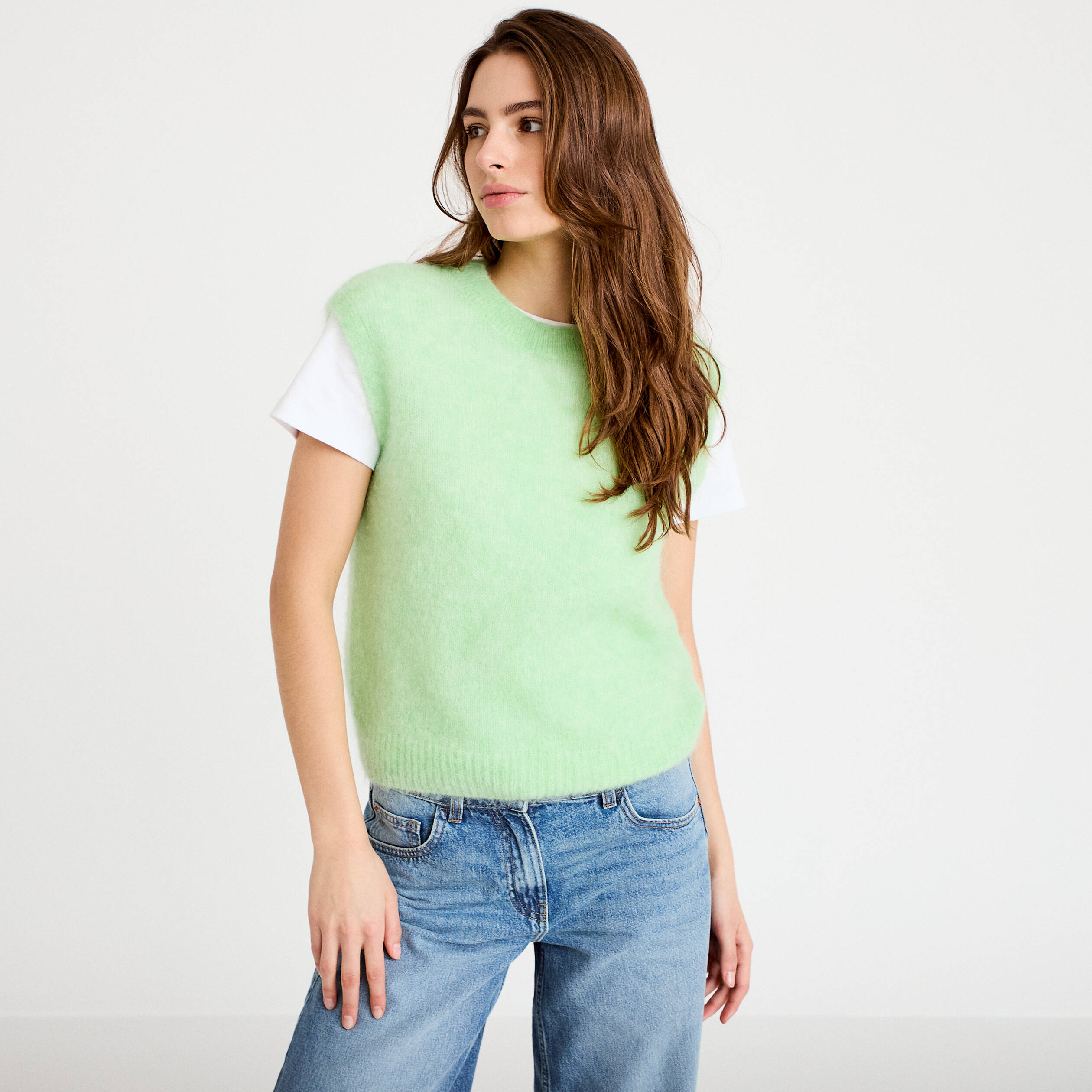 Pull sans manches vert pastel femme