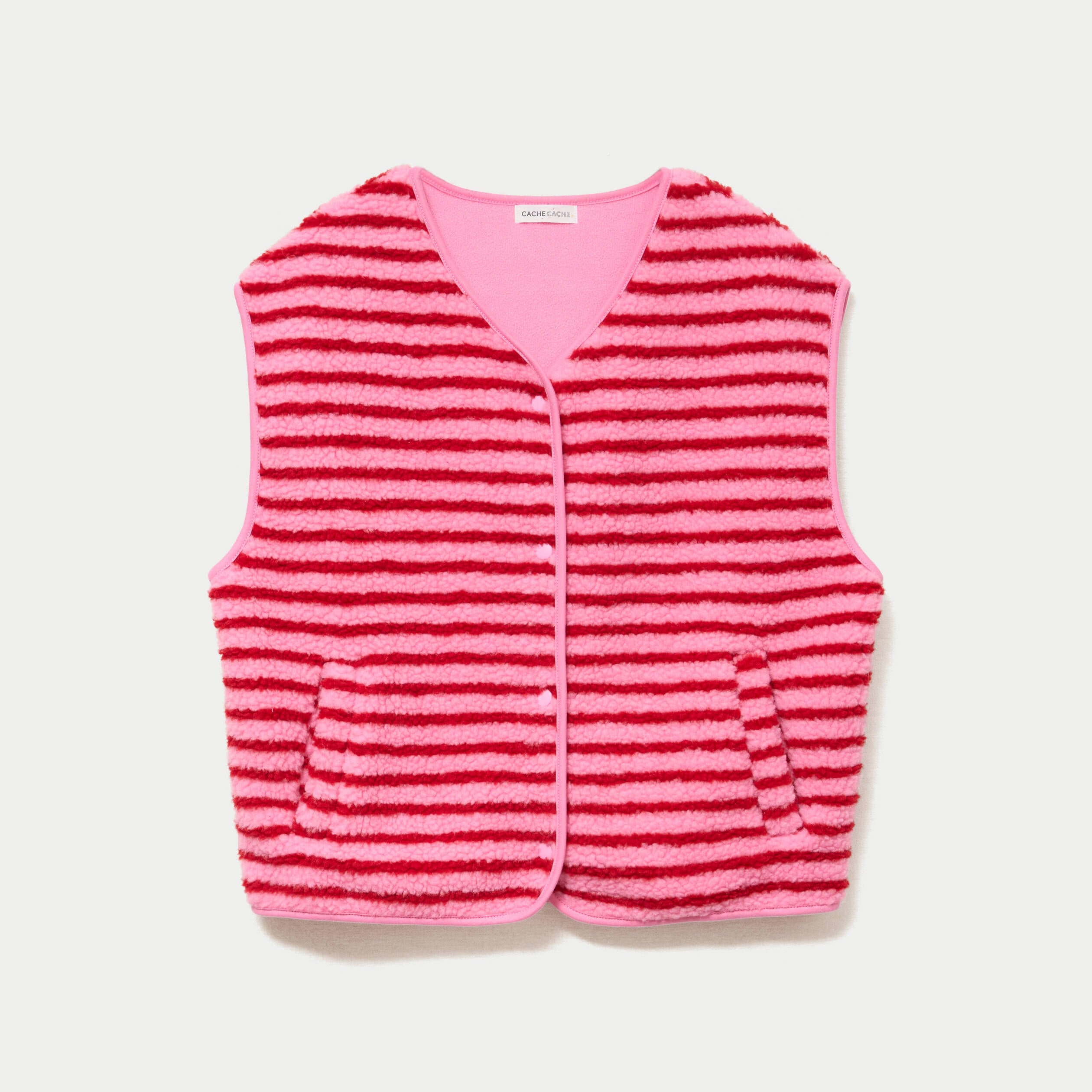 Gilet sans manches effet bouclette rose fushia femme