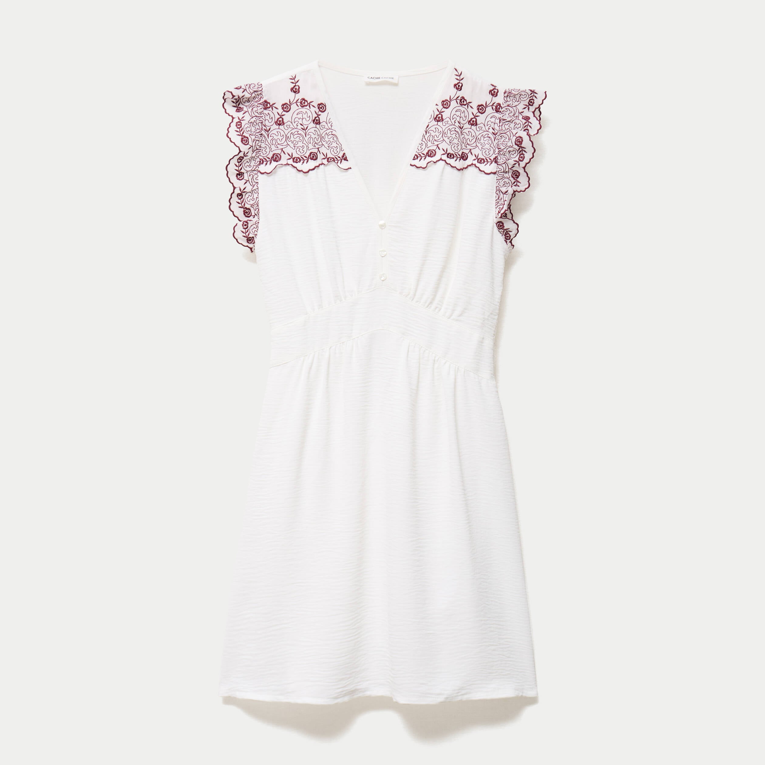 Robe courte &eacute;vas&eacute;e col v manches courtes blanc femme