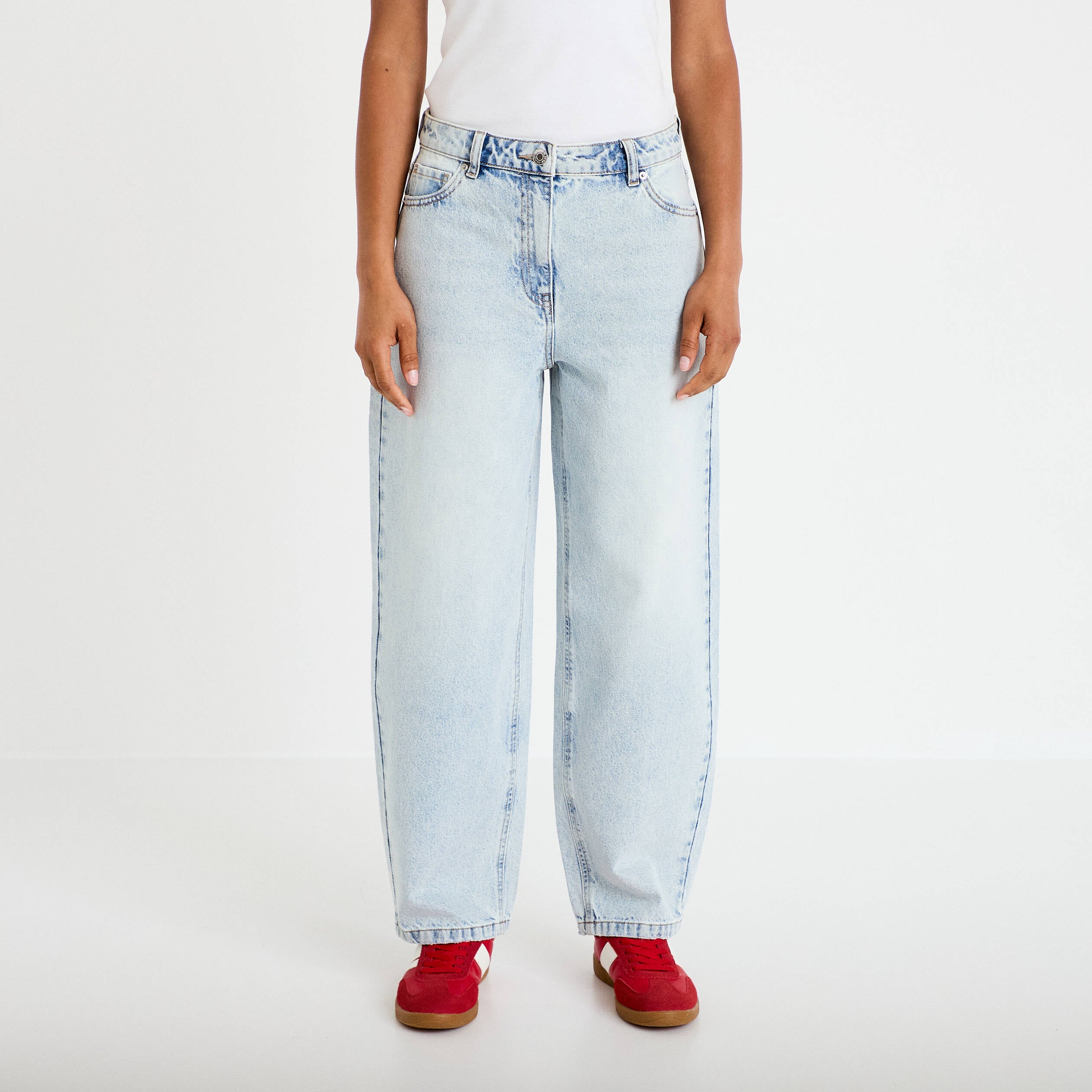 Jean barrel cropped taille standard denim bleach femme