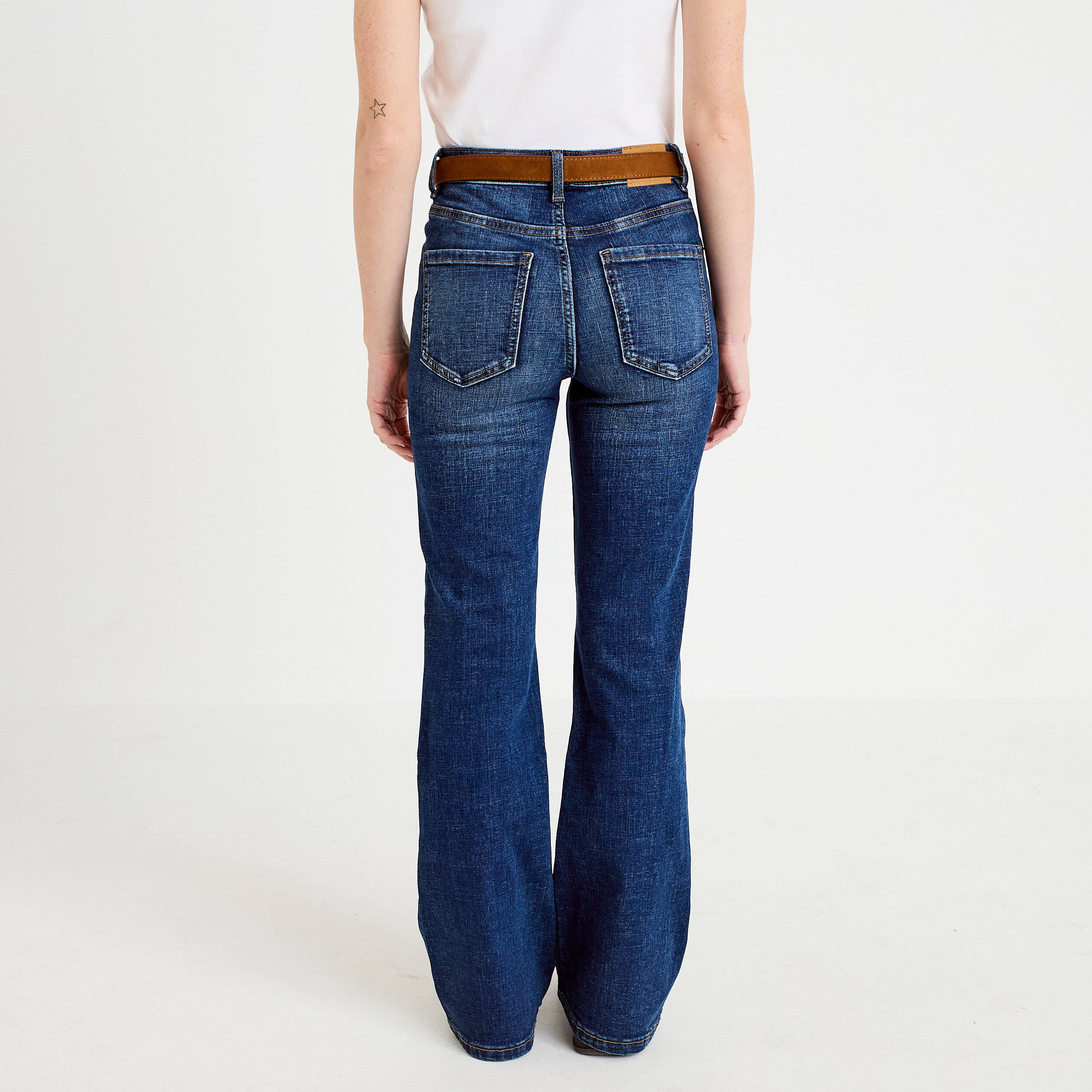 Jean bootcut avec ceinture amovible denim stone femme