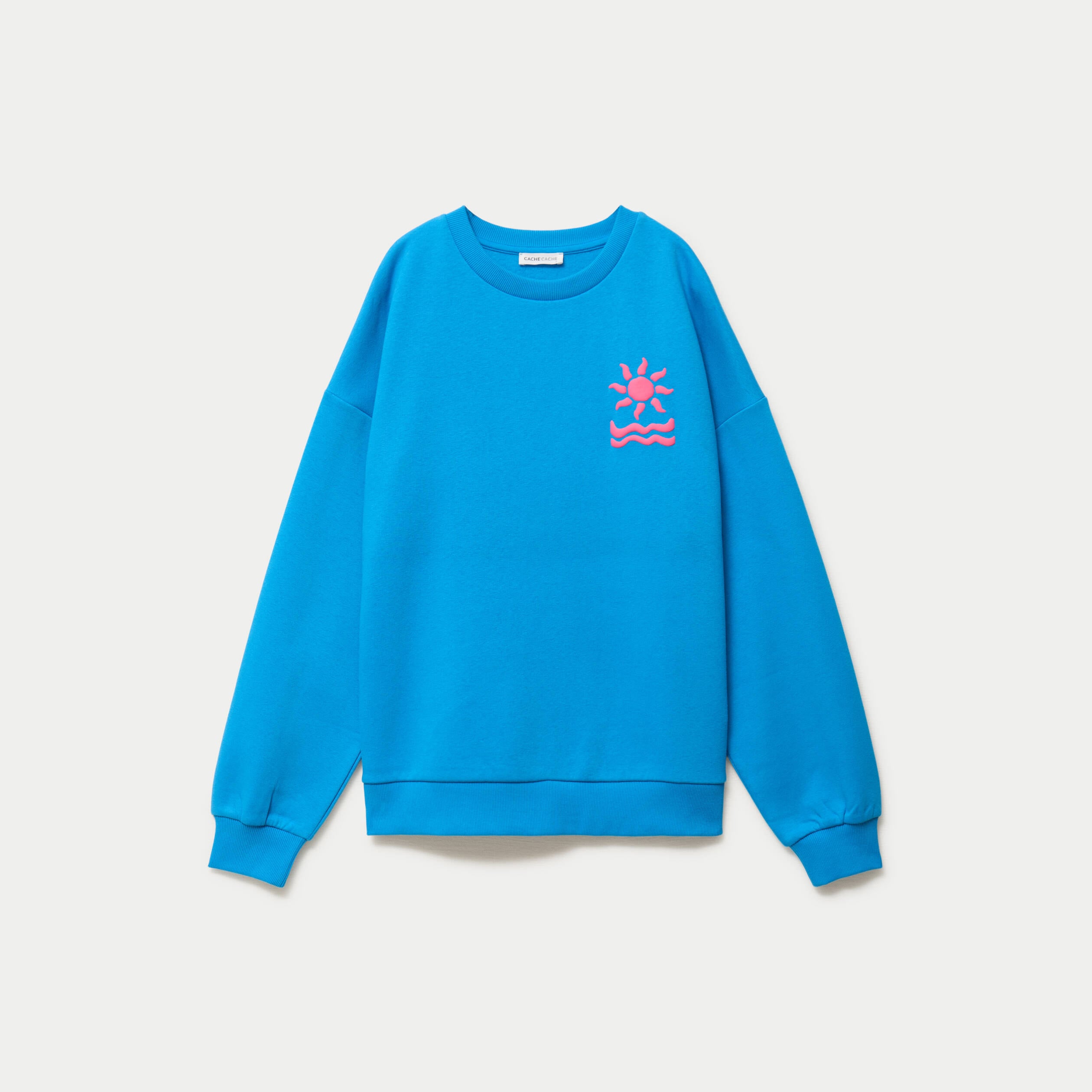 Sweat oversize col rond manches longues bleu electrique femme