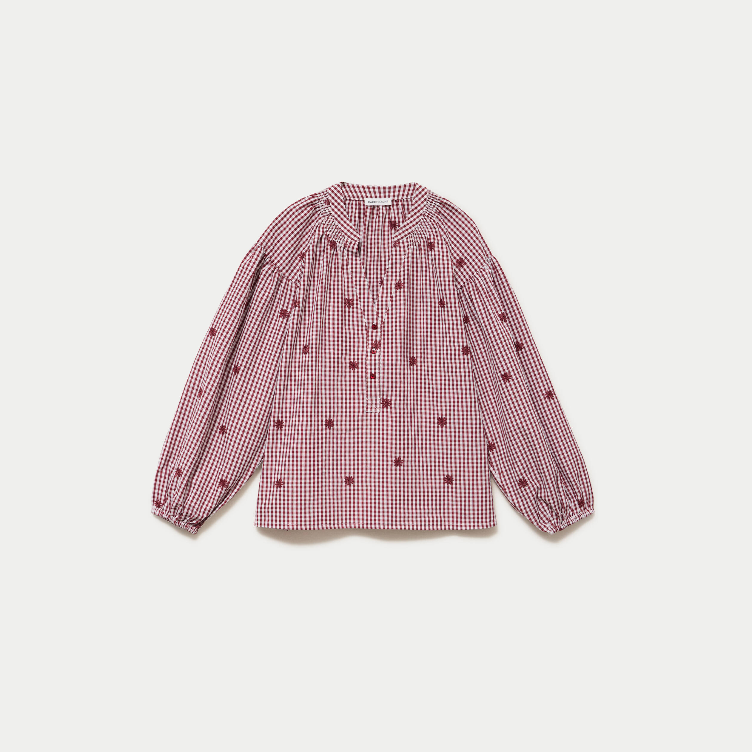 Blouse vichy brod&eacute;e rouge femme