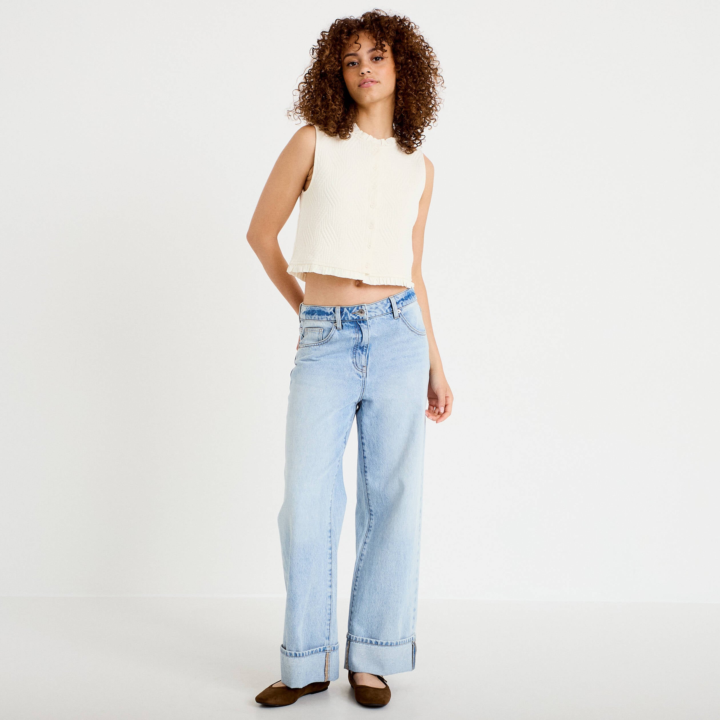 Gilet sans manches col am&eacute;ricain ecru femme
