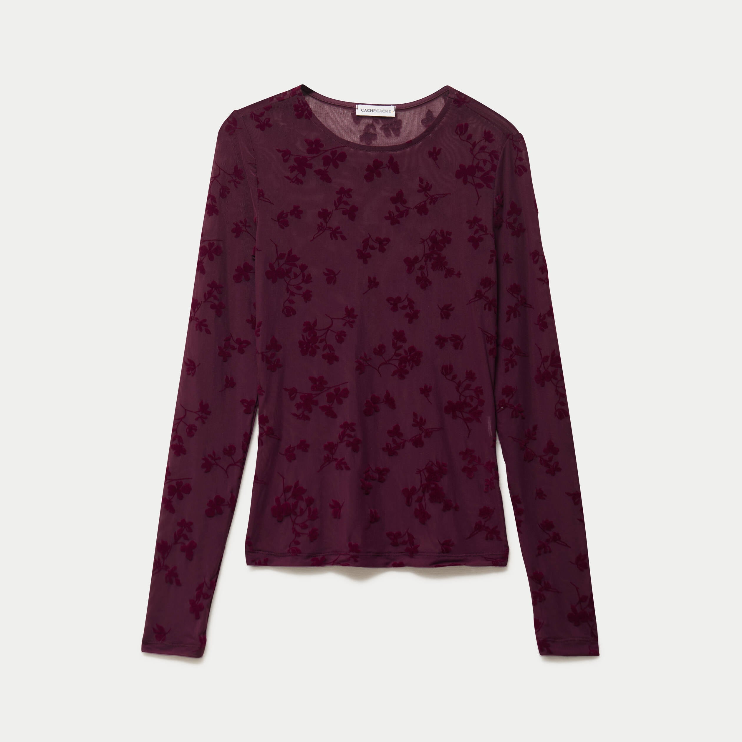 T-shirt ajust&eacute; manches longues prune femme
