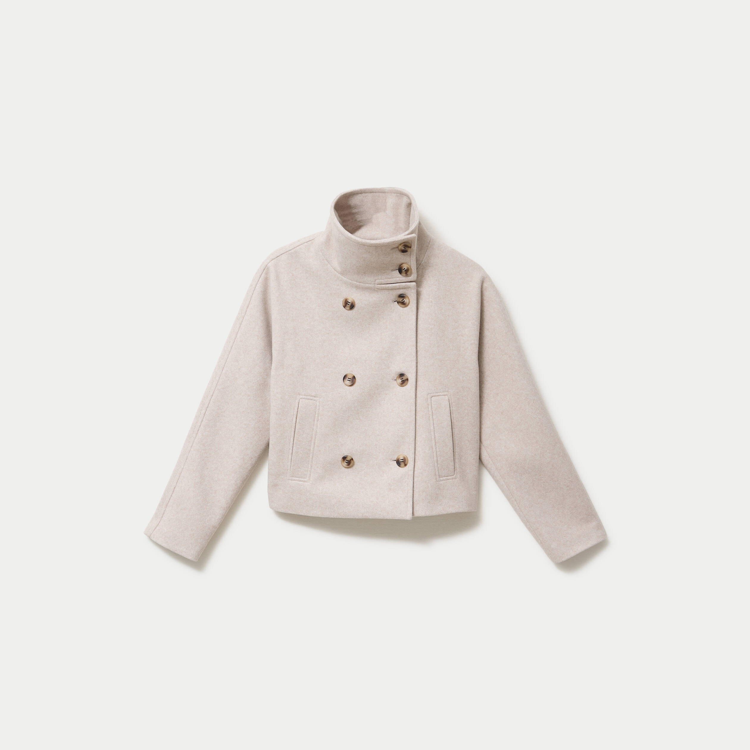 Caban court col montant beige femme