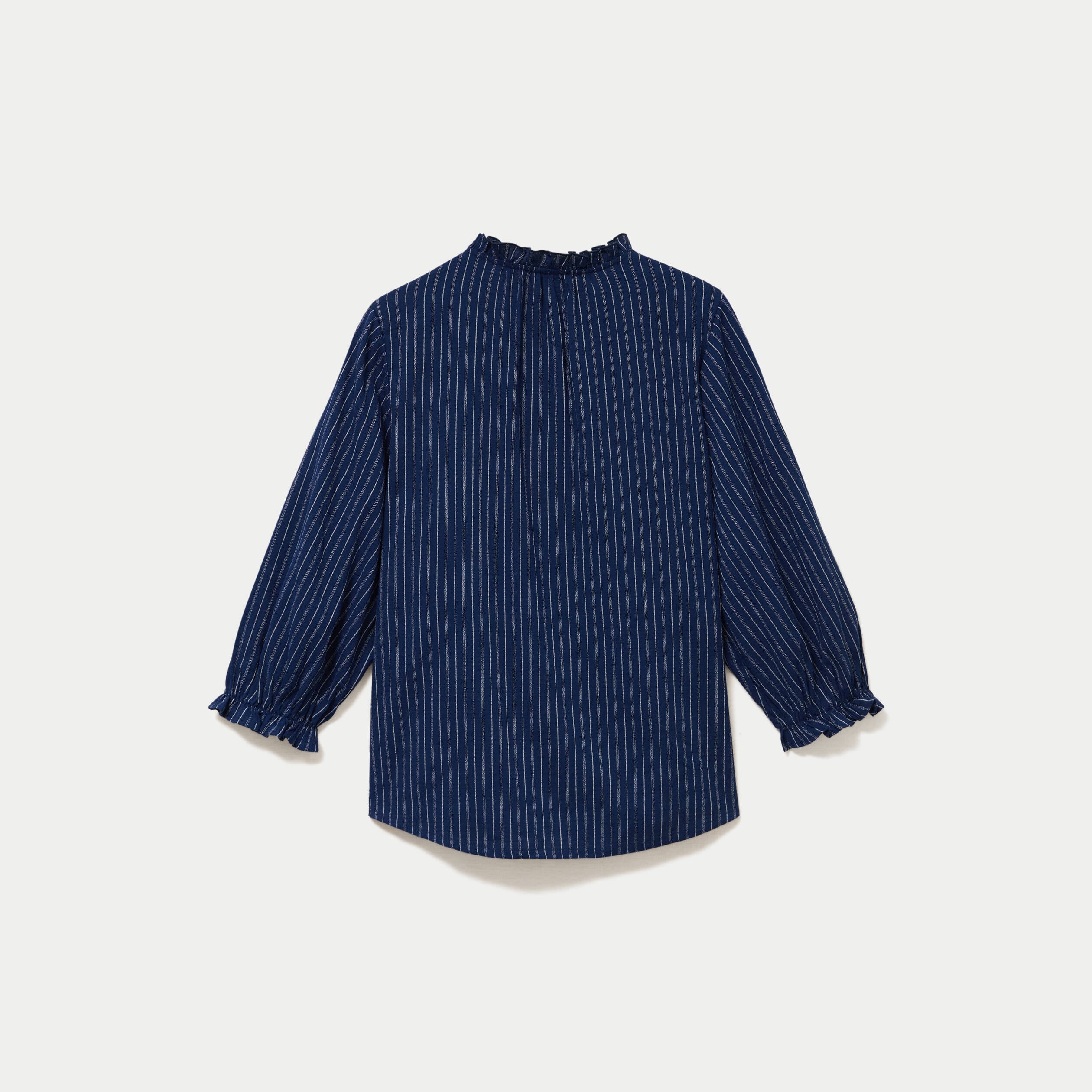 Blouse ample broderie manches 3/4 bleu femme